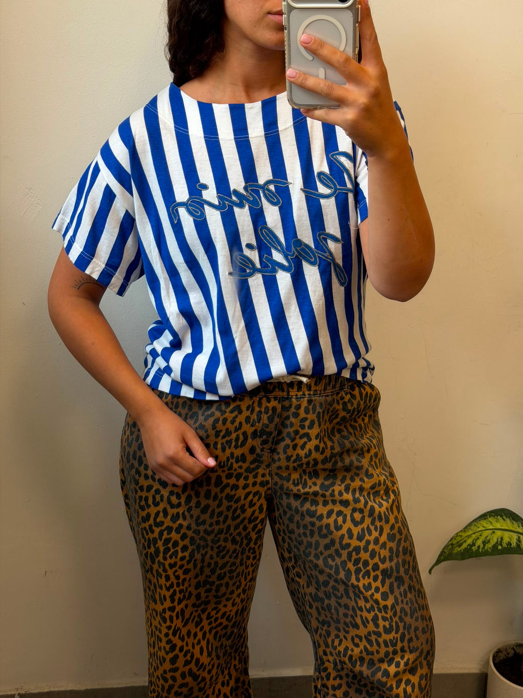 חולצת טריקו בפסים לבן-כחול L-XL