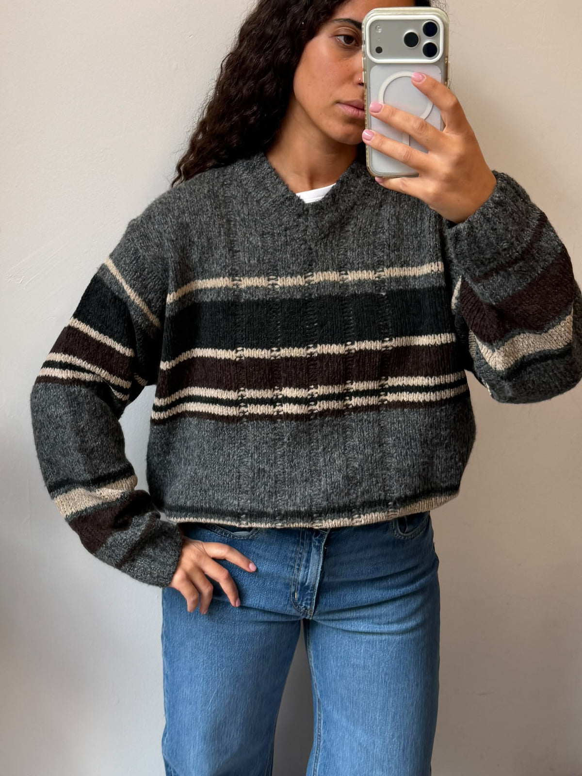 Chunky Striped Knit Sweater Crewneck Size M