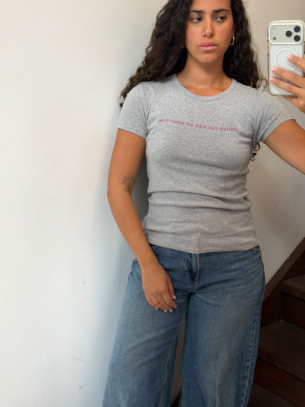 Benetton Grey Graphic Baby-Tee Size S