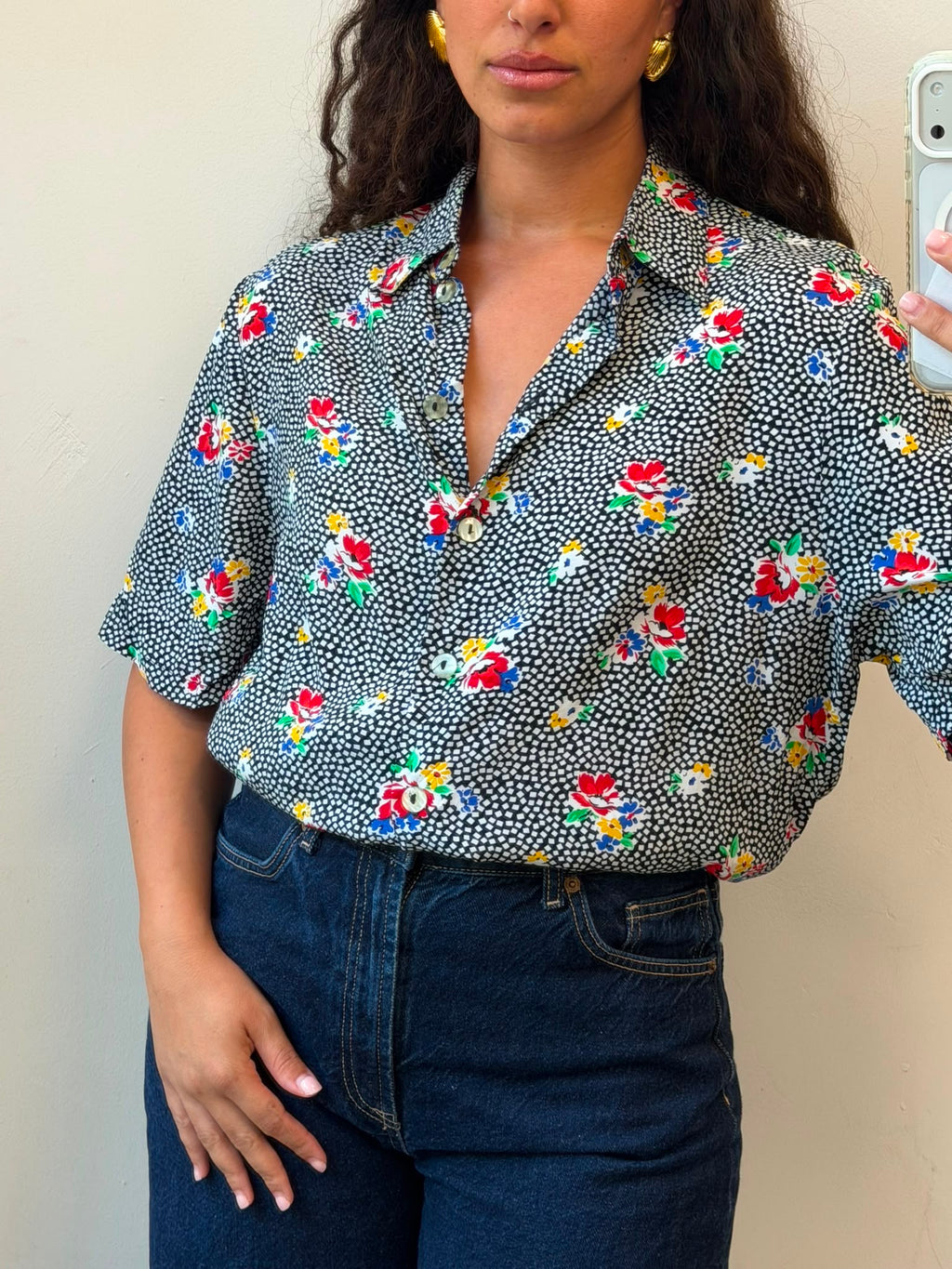 70’s Botton-up Short Sleeve Shirt L