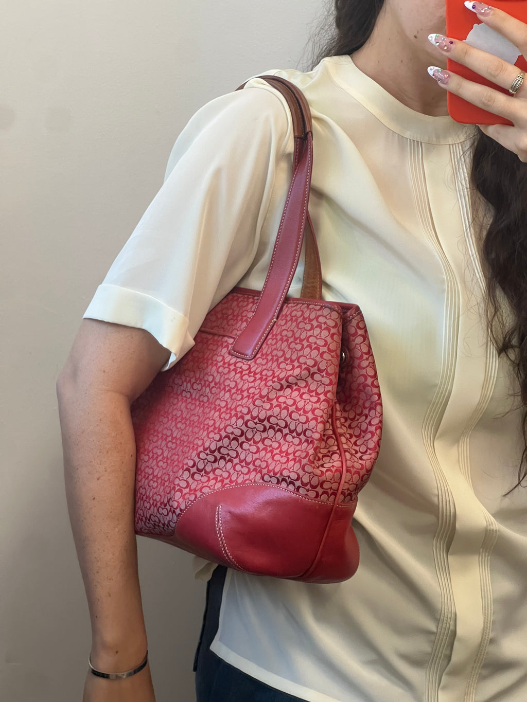 Coach Mini Signature C Tote Bag in Cherry-Red