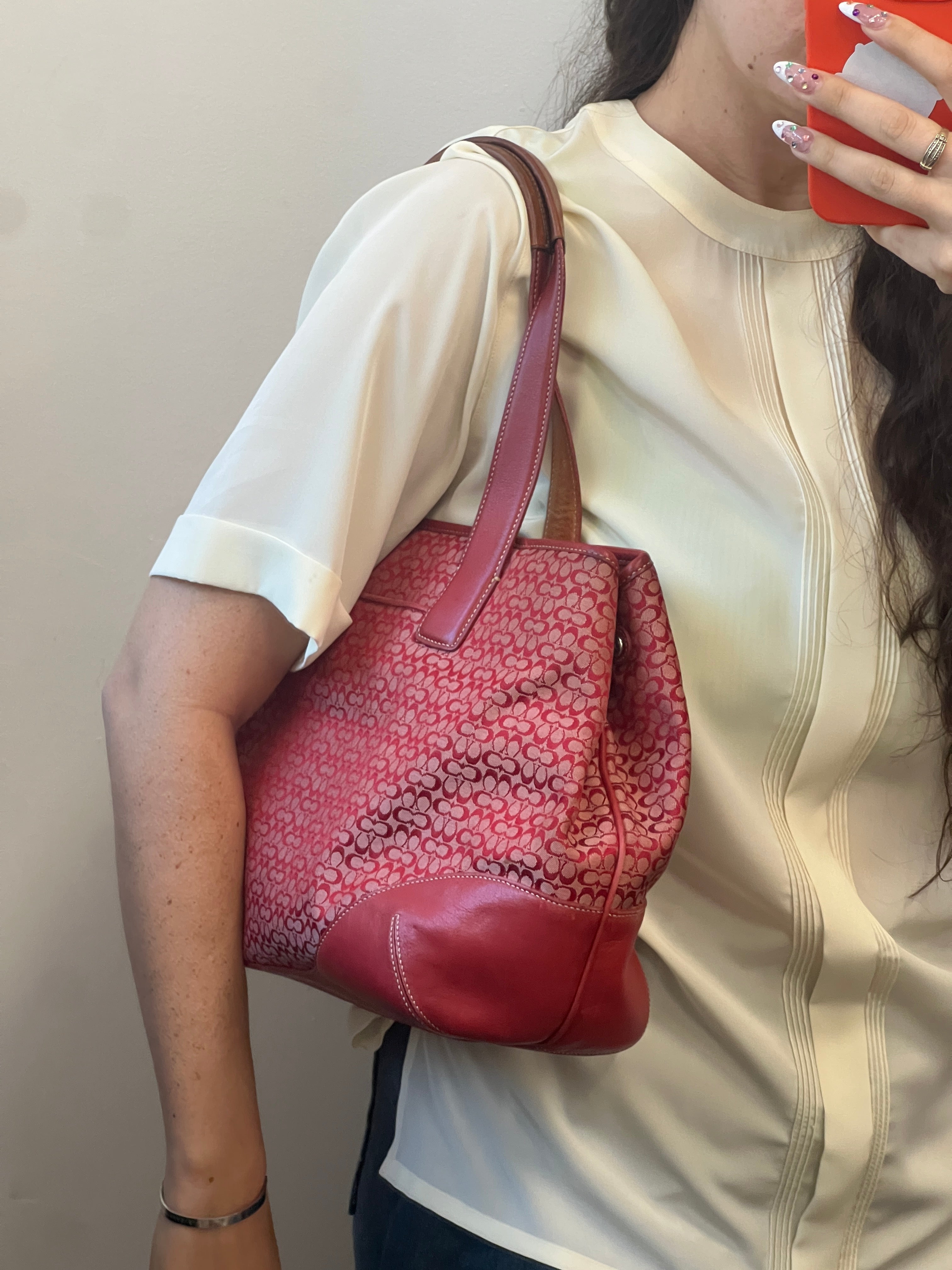 Coach Mini Signature C Tote Bag in Cherry-Red