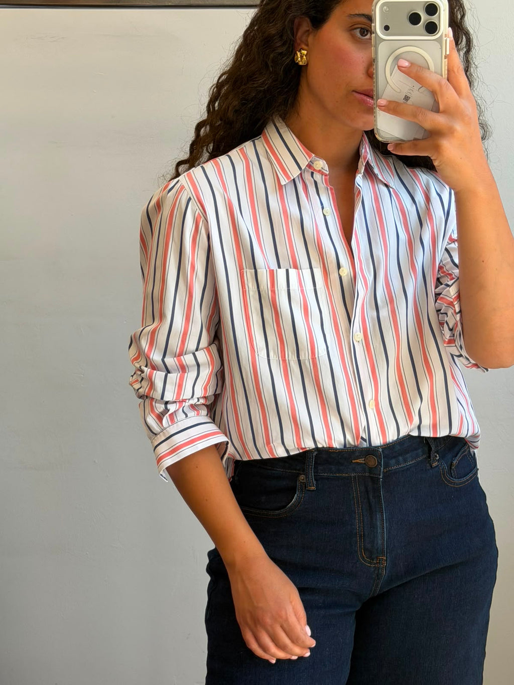 Striped Botton-up long sleeve shirt M-L