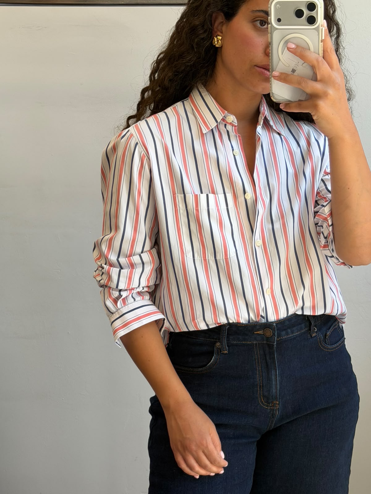 Striped Botton-up long sleeve shirt M-L