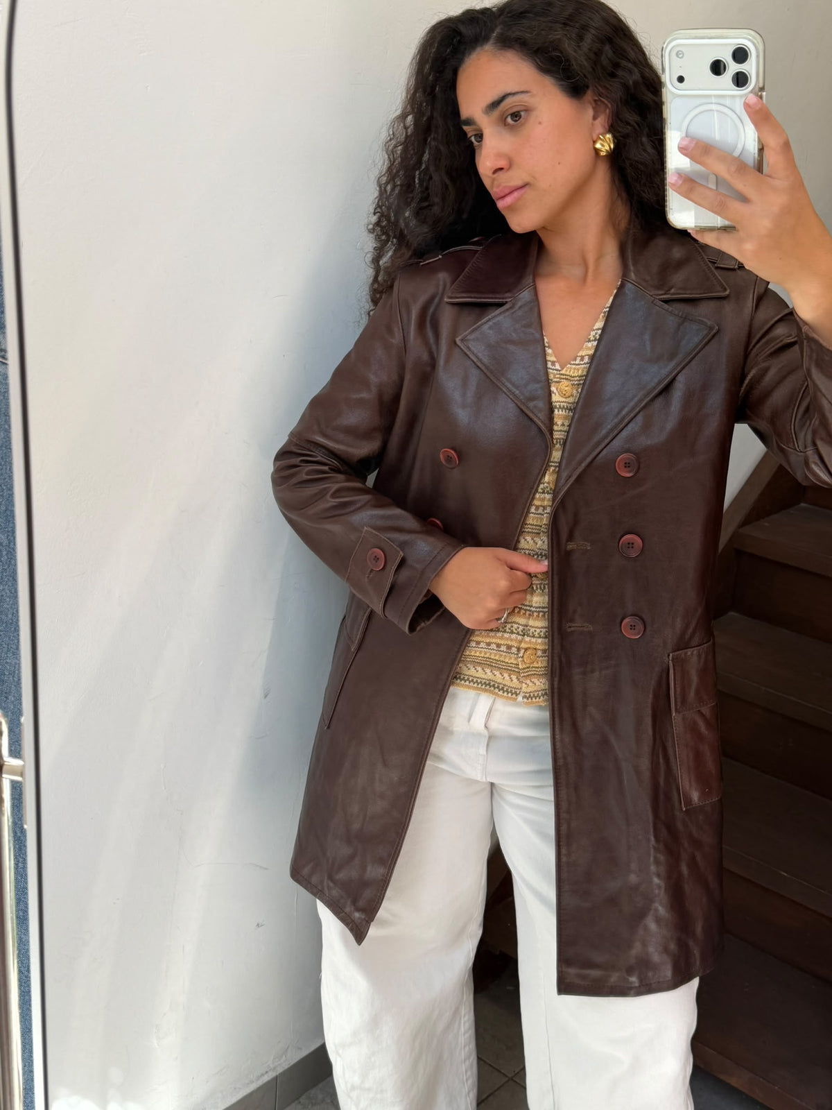 Brown Leather Trench Coat Size M