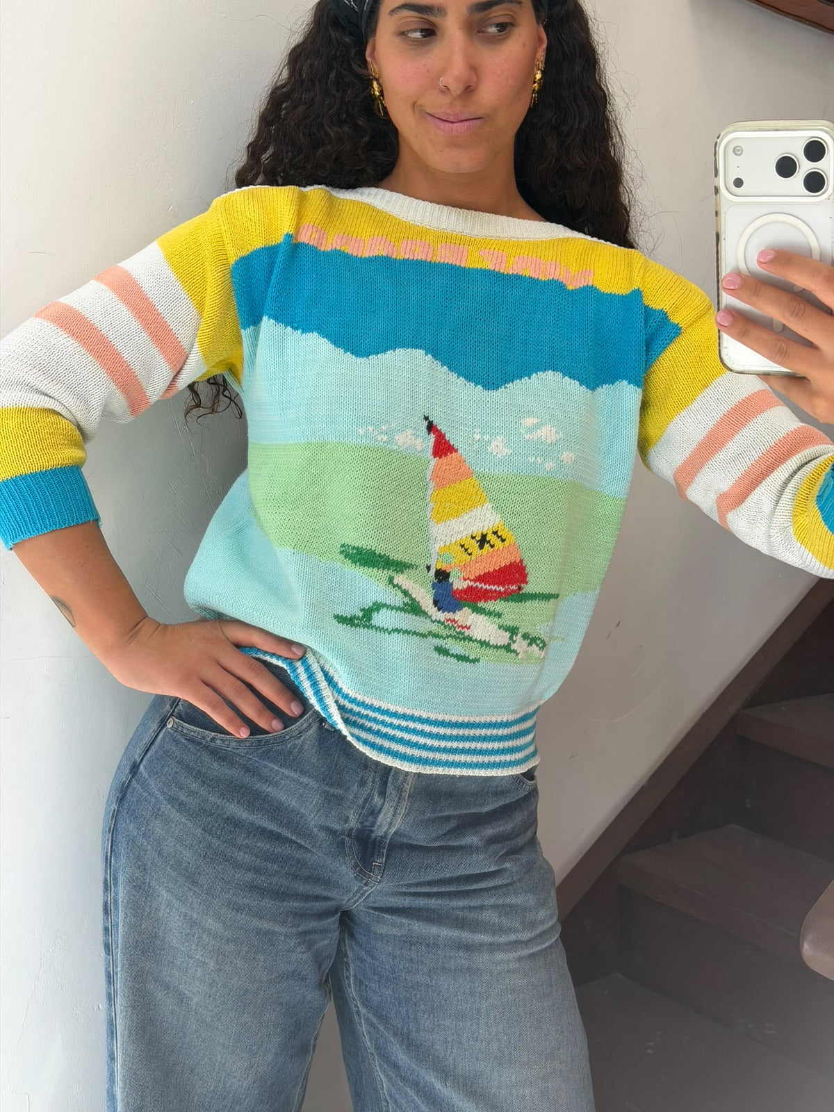 Sailboat Knit Sweater Size M