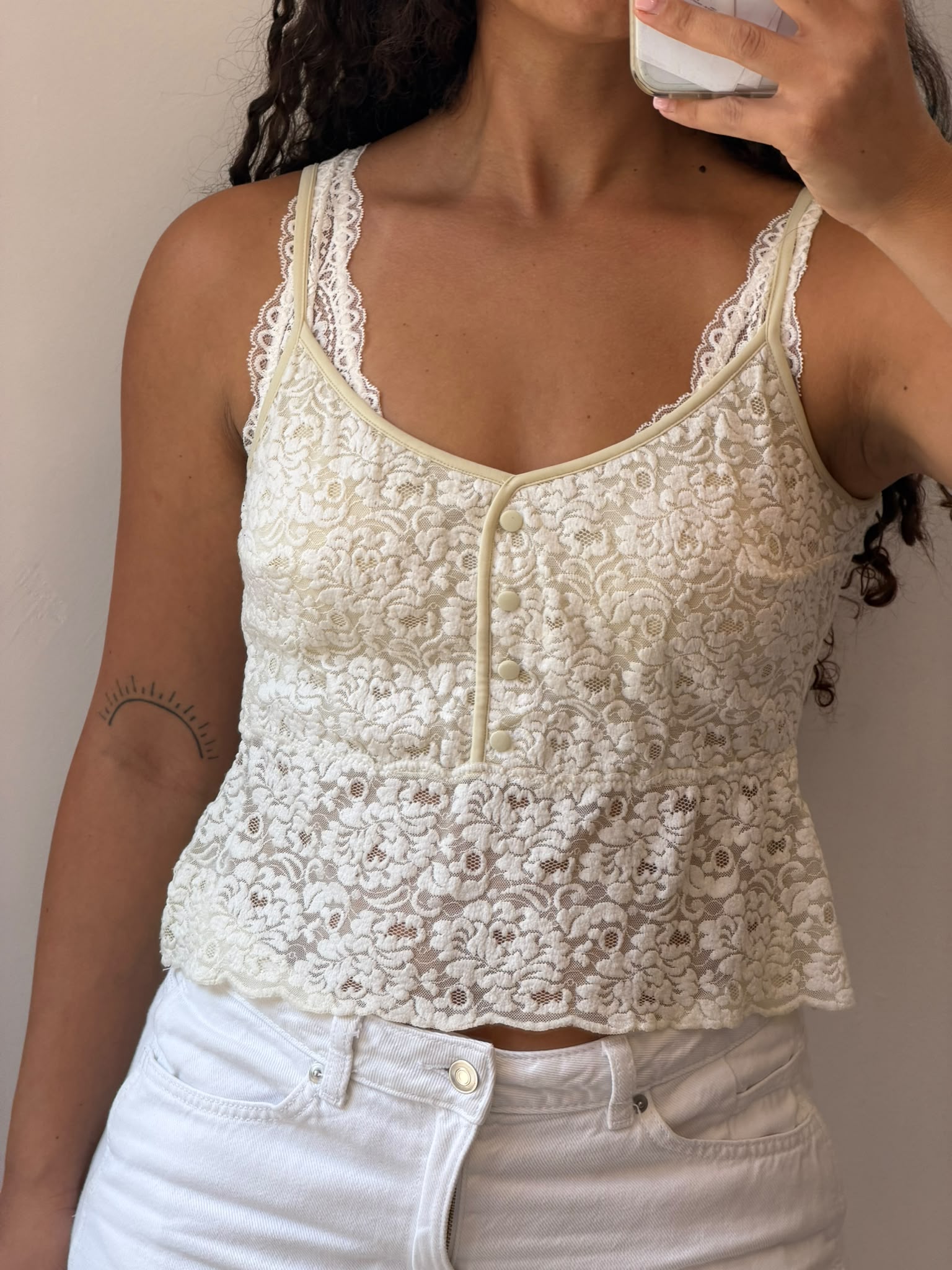 Cream lace spaghetti top M