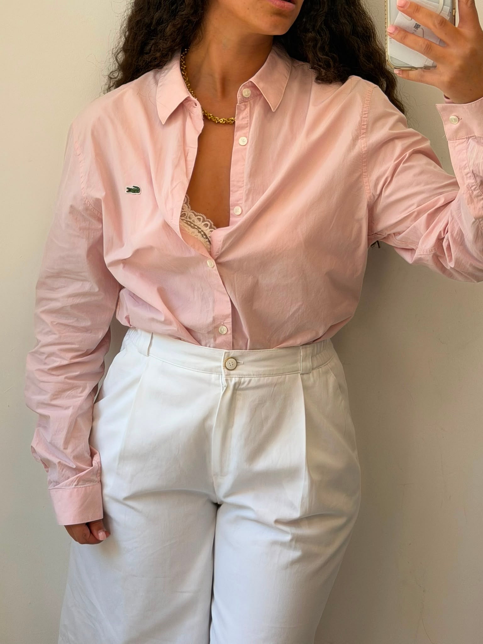 Lacoste Pink Bottom-up long sleeve shirt S-M