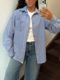 Blue and White Gingham Plaid Button-Down Shirt Size L