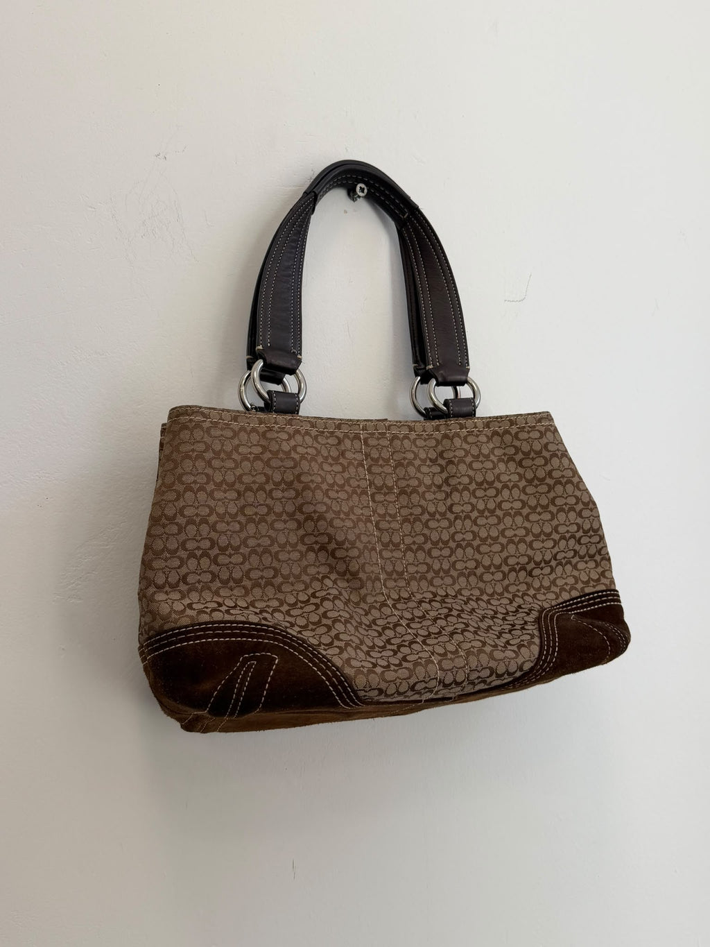 Vintage Coach Signature Soho Buckle Satchel Bag  Brown Canvas & Suede