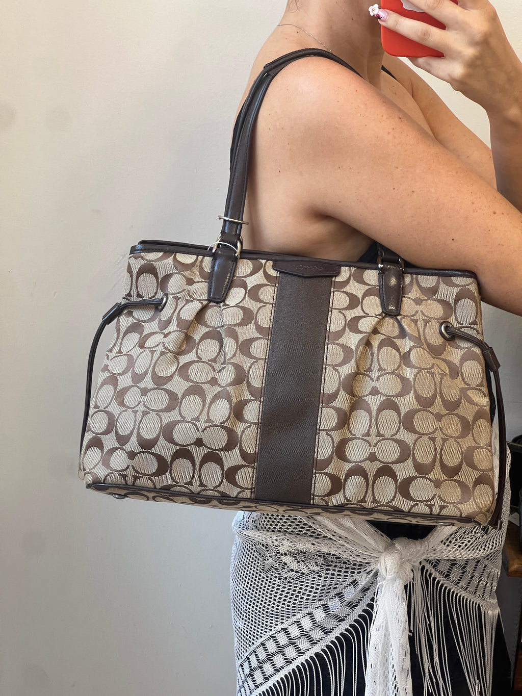 Coach Signature Stripe Drawstring