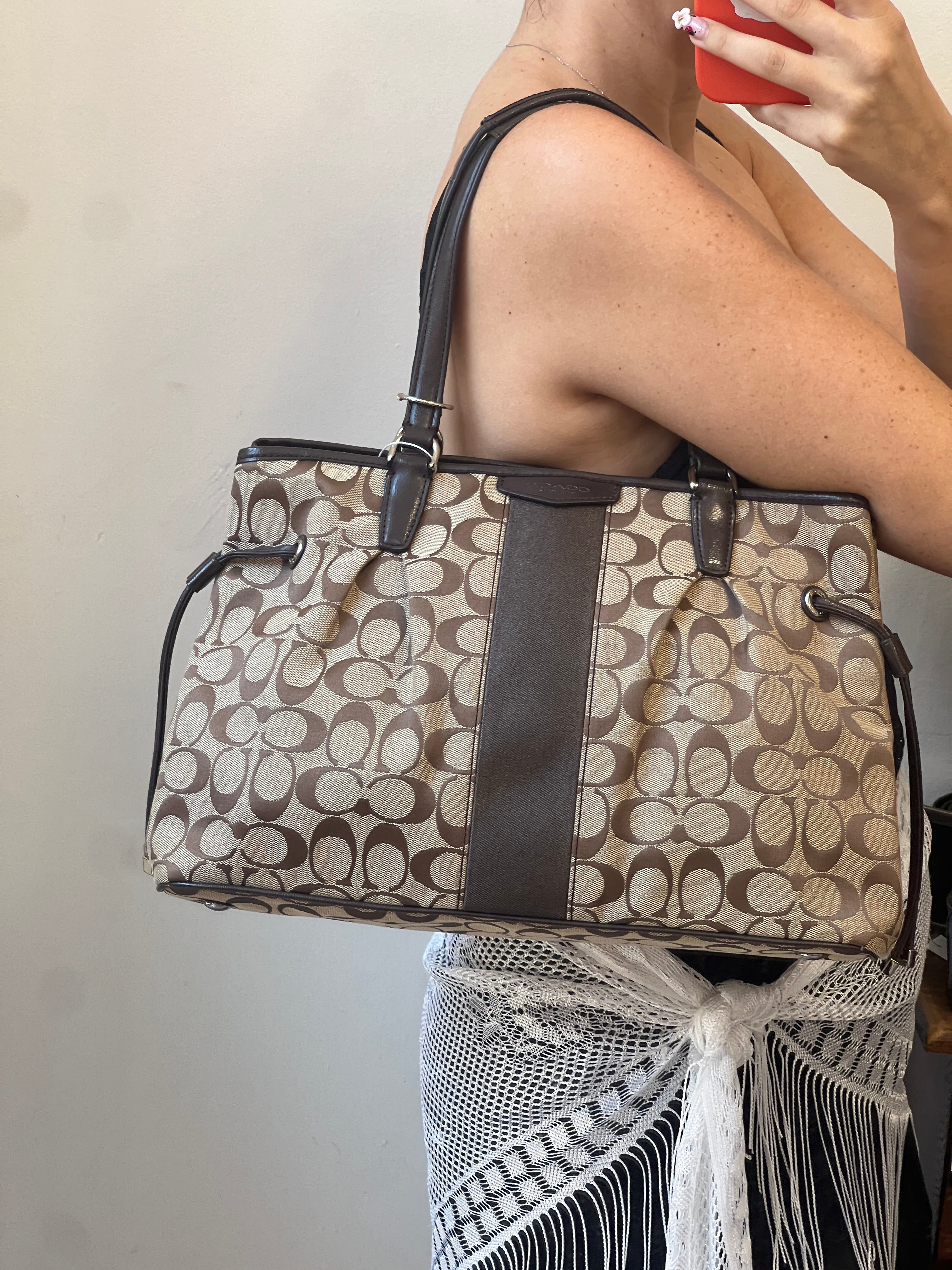 Coach Signature Stripe Drawstring