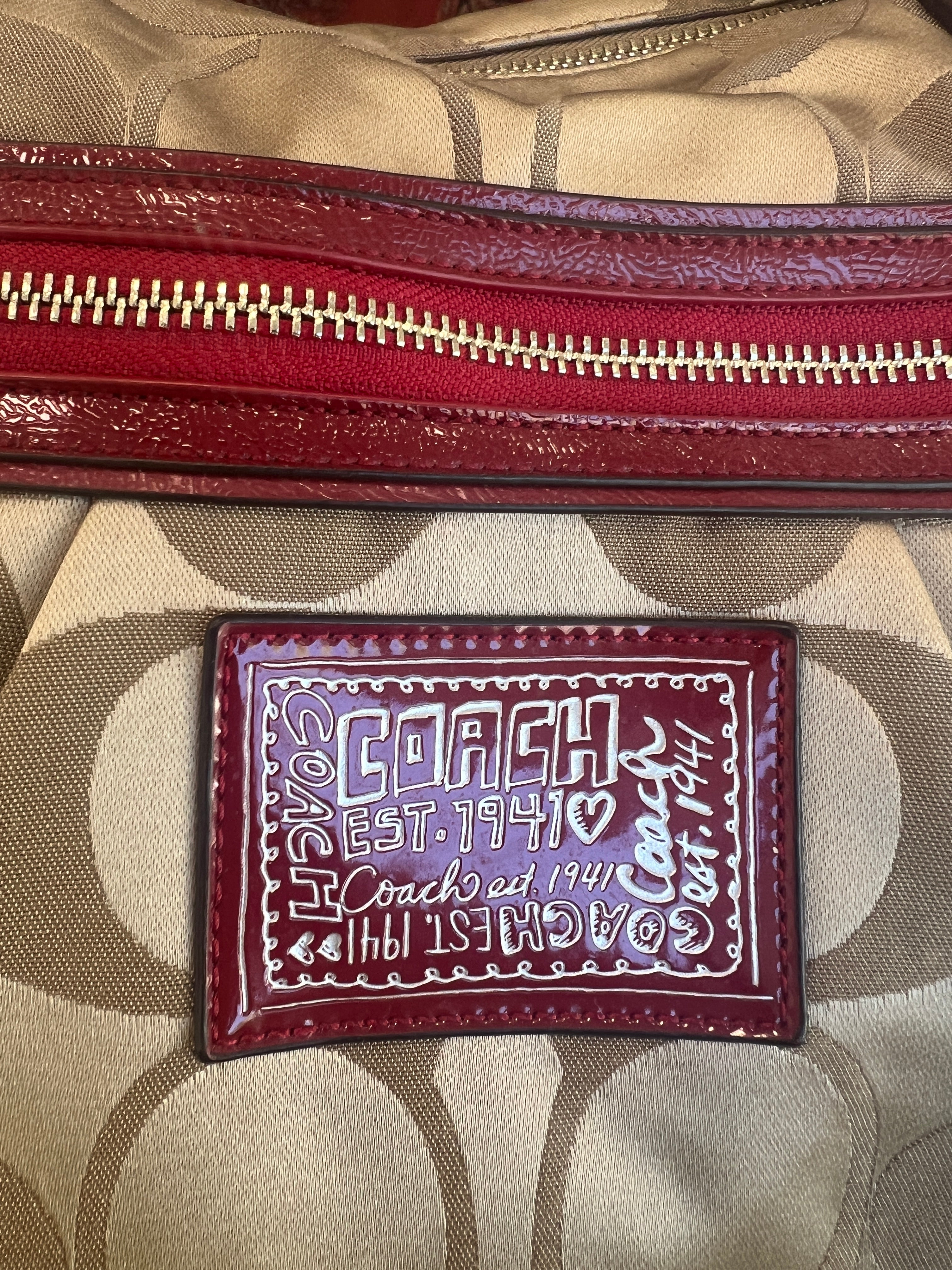 Coach Poppy Handbag with Gold and Red