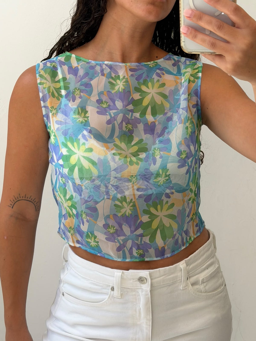 Floral see through tank top size M