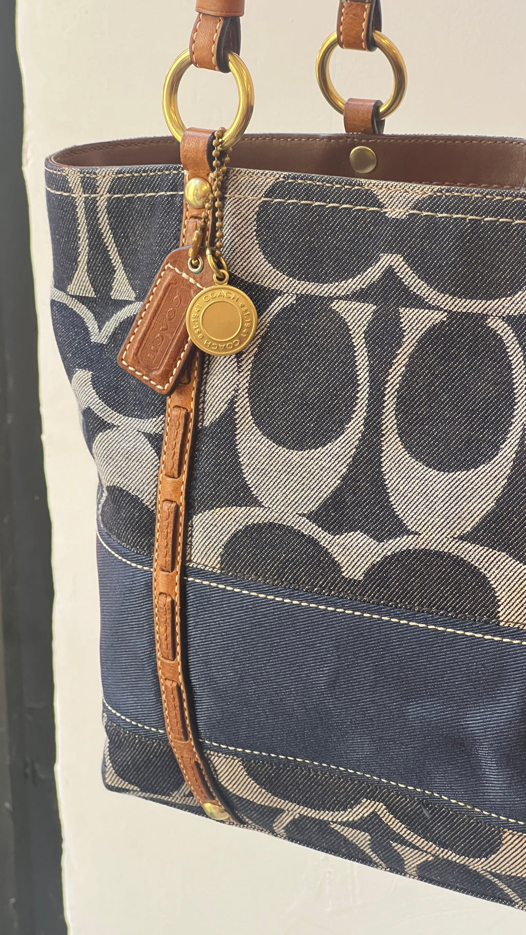 Coach Striped Legacy Denim Signature Tote