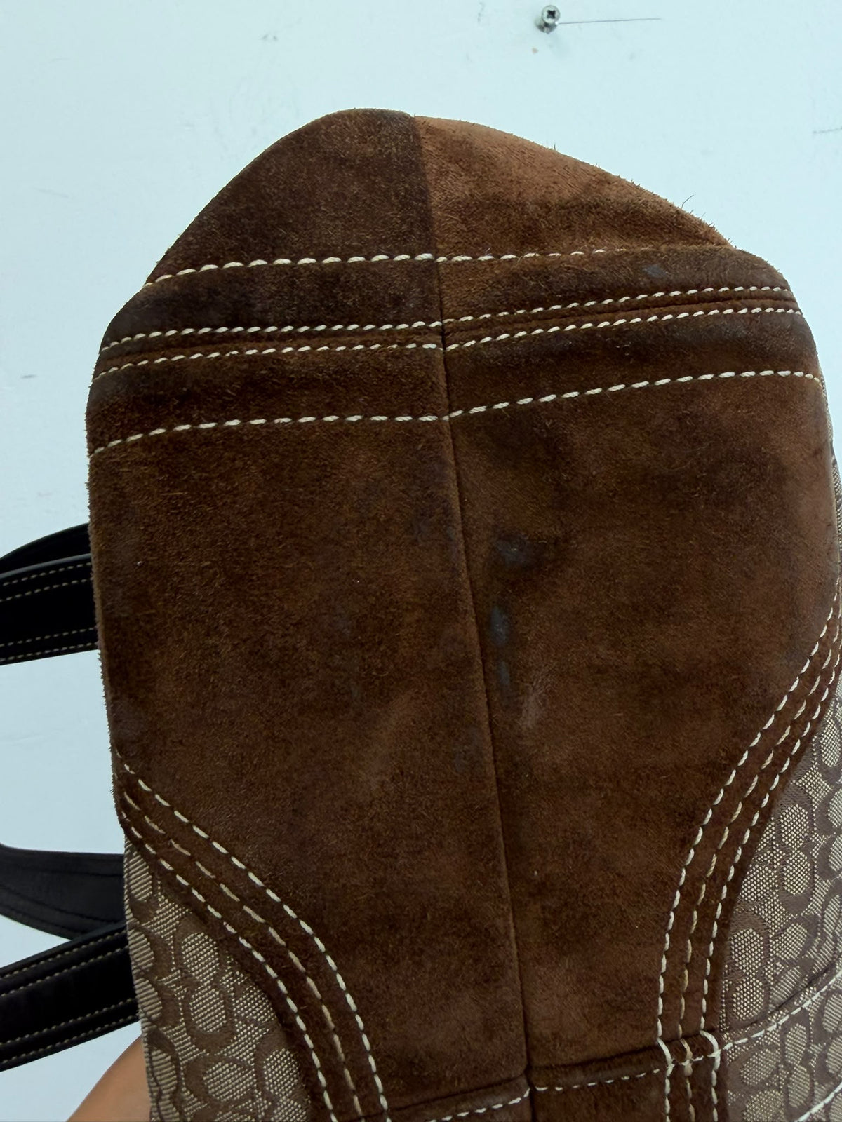 Vintage Coach Signature Soho Buckle Satchel Bag  Brown Canvas & Suede