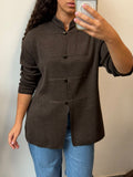 Brown Mandarin Collar Knit Jacket Button Cardigan Size L