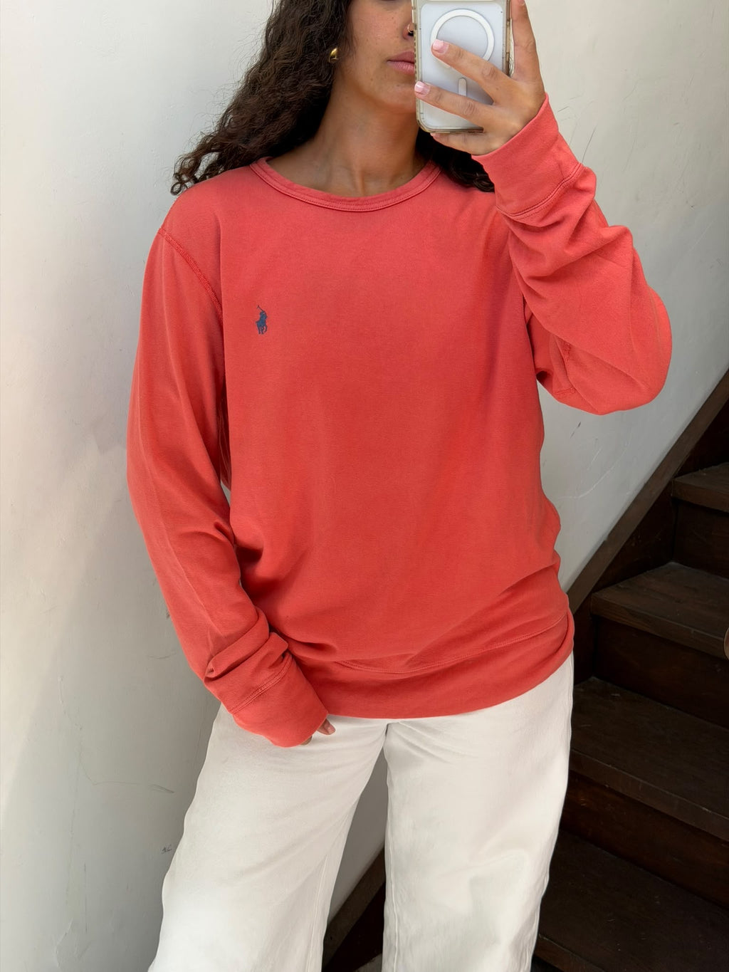 Ralph Lauren Long Sleeves Peach Shirt With Logo Embroidery Size L