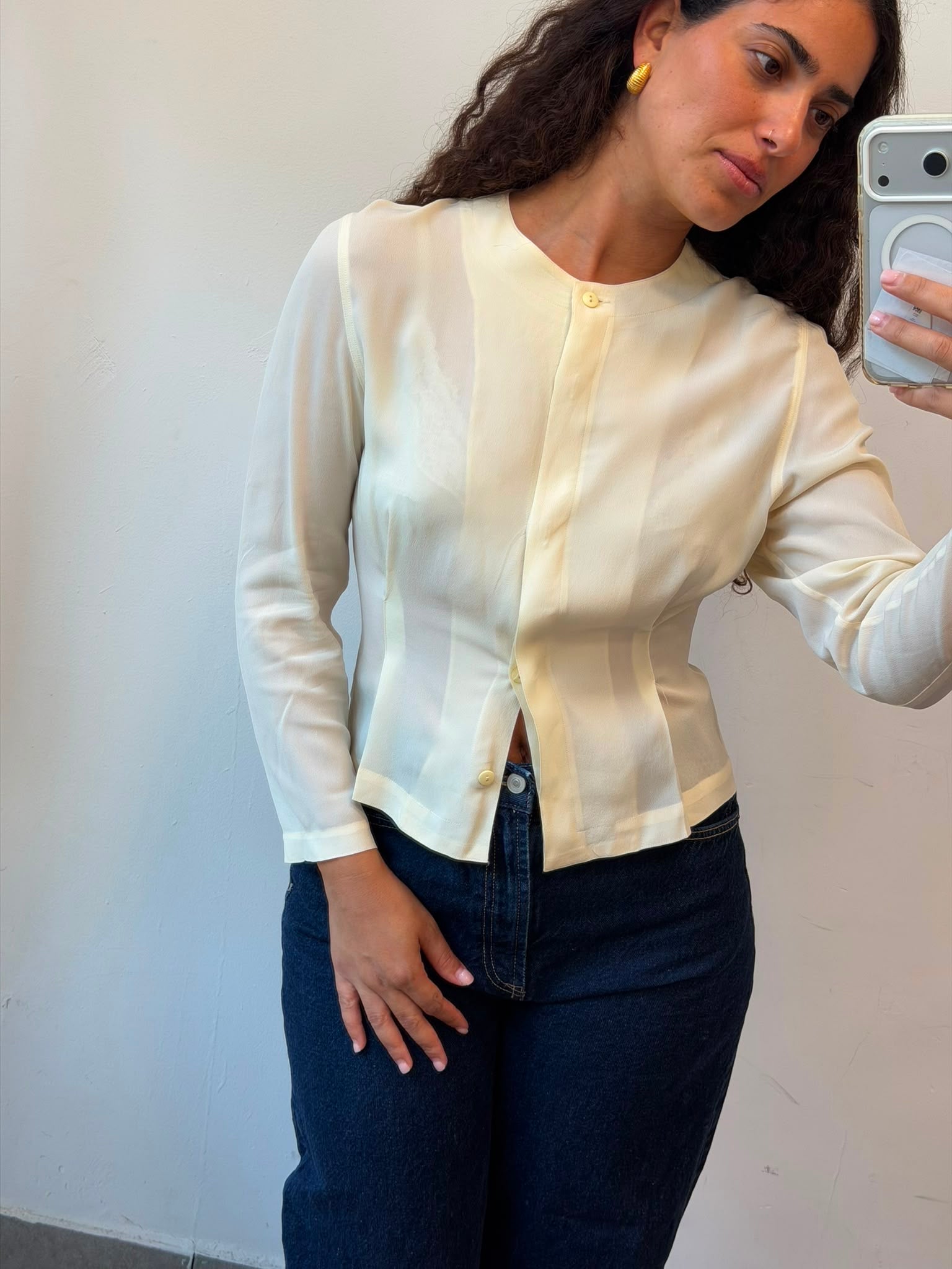 Silk Bottom-up shirt in Cream M