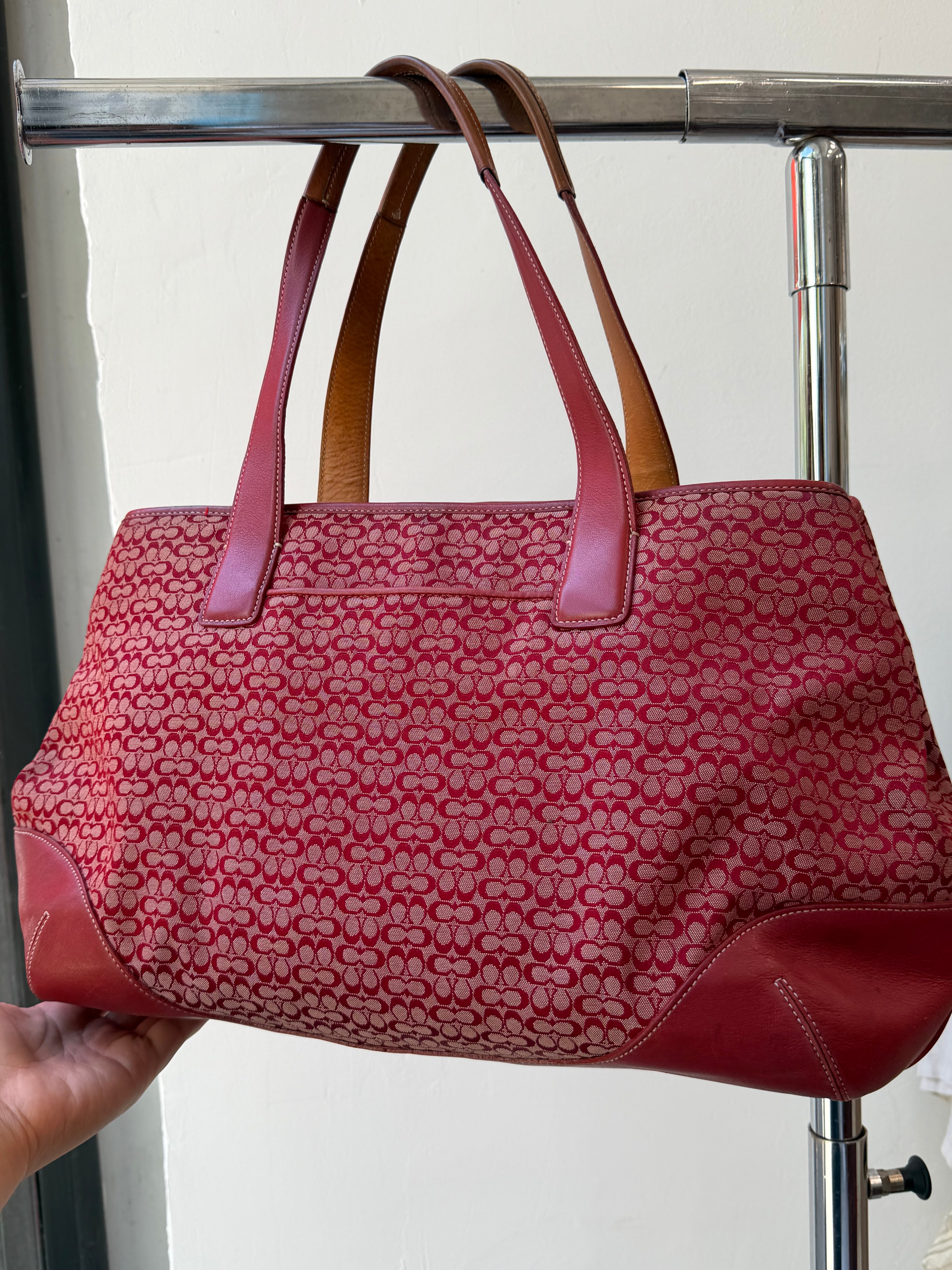 Coach Mini Signature C Tote Bag in Cherry-Red