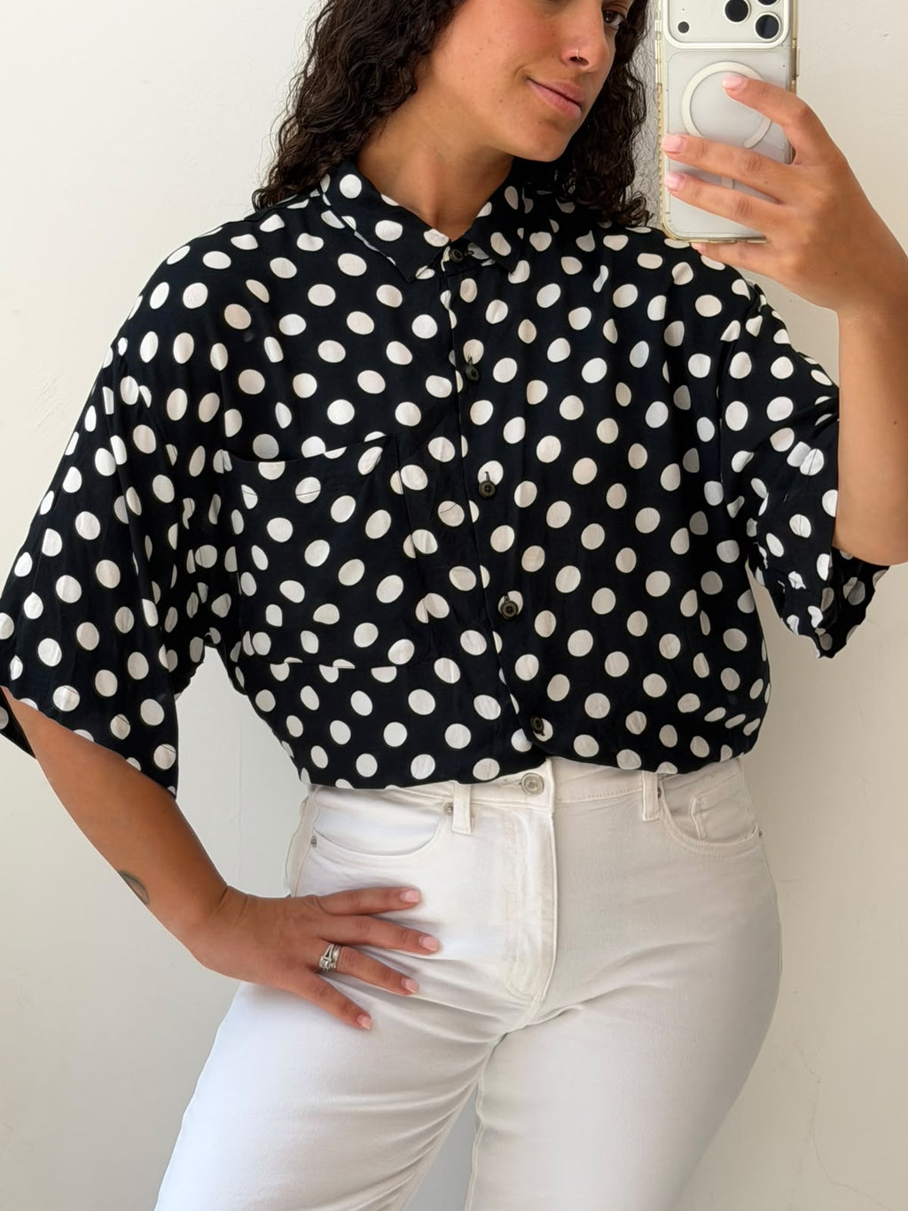 Polka dots button up shirt size XL