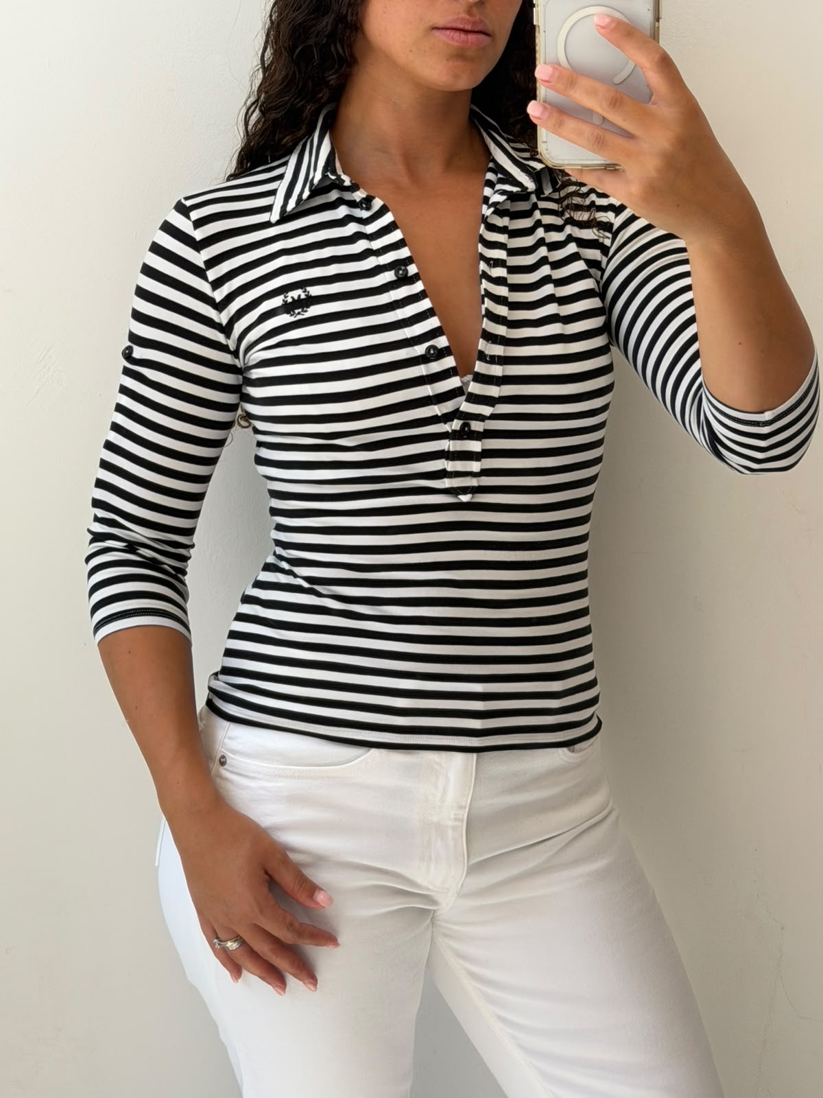 MaxMara black and white striped polo shirt size M