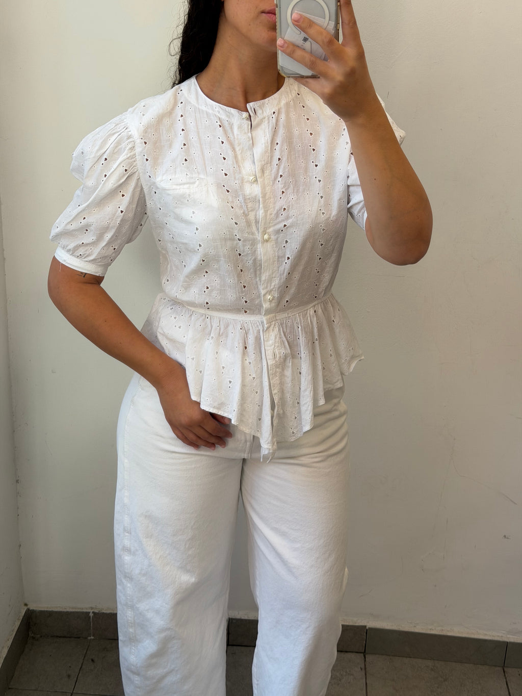 Cotton Botton-up shirt in white M