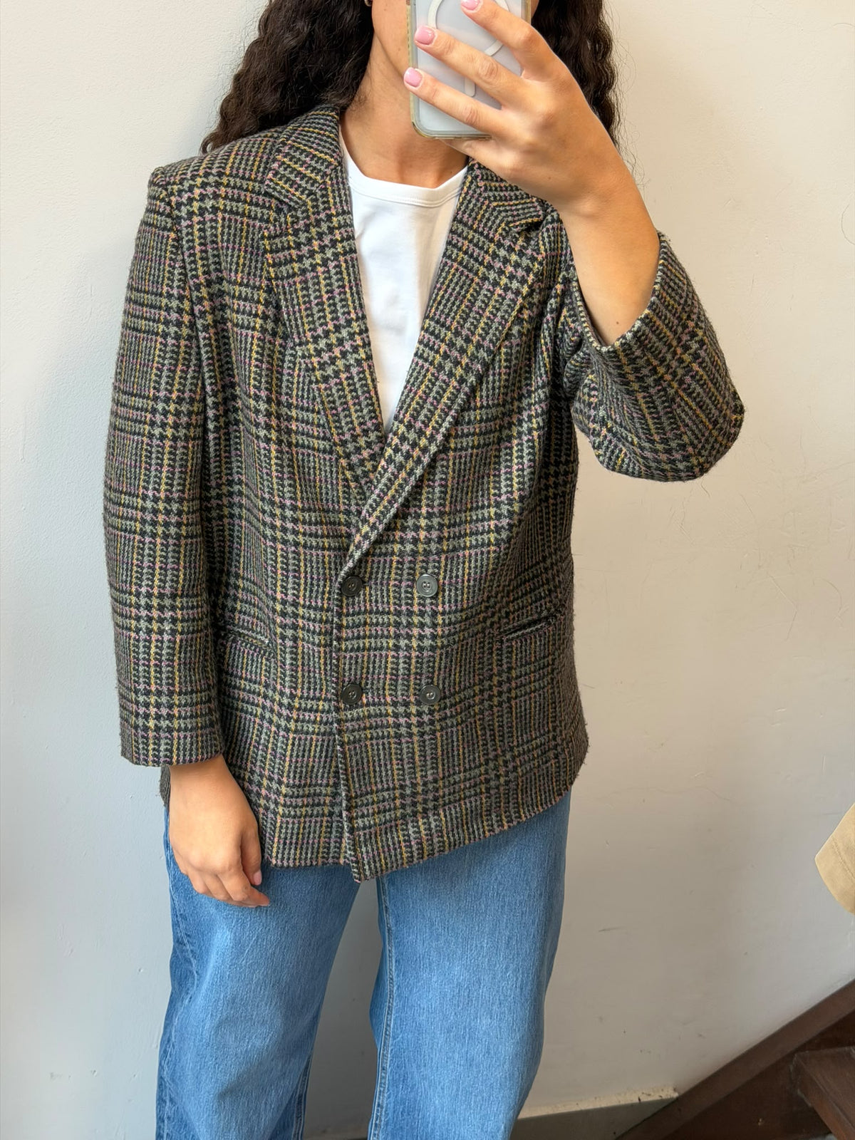 Double Breasted Plaid Blazer Jacket Size M