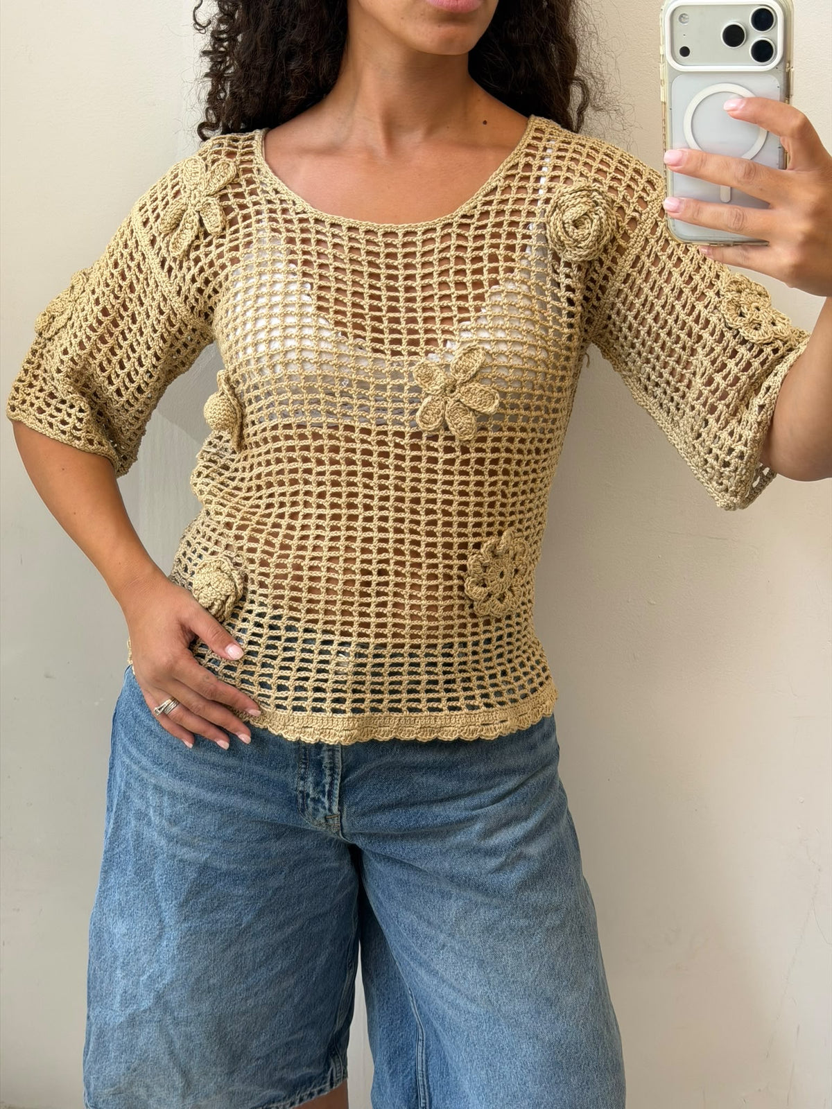 Crochet beige shirt size S