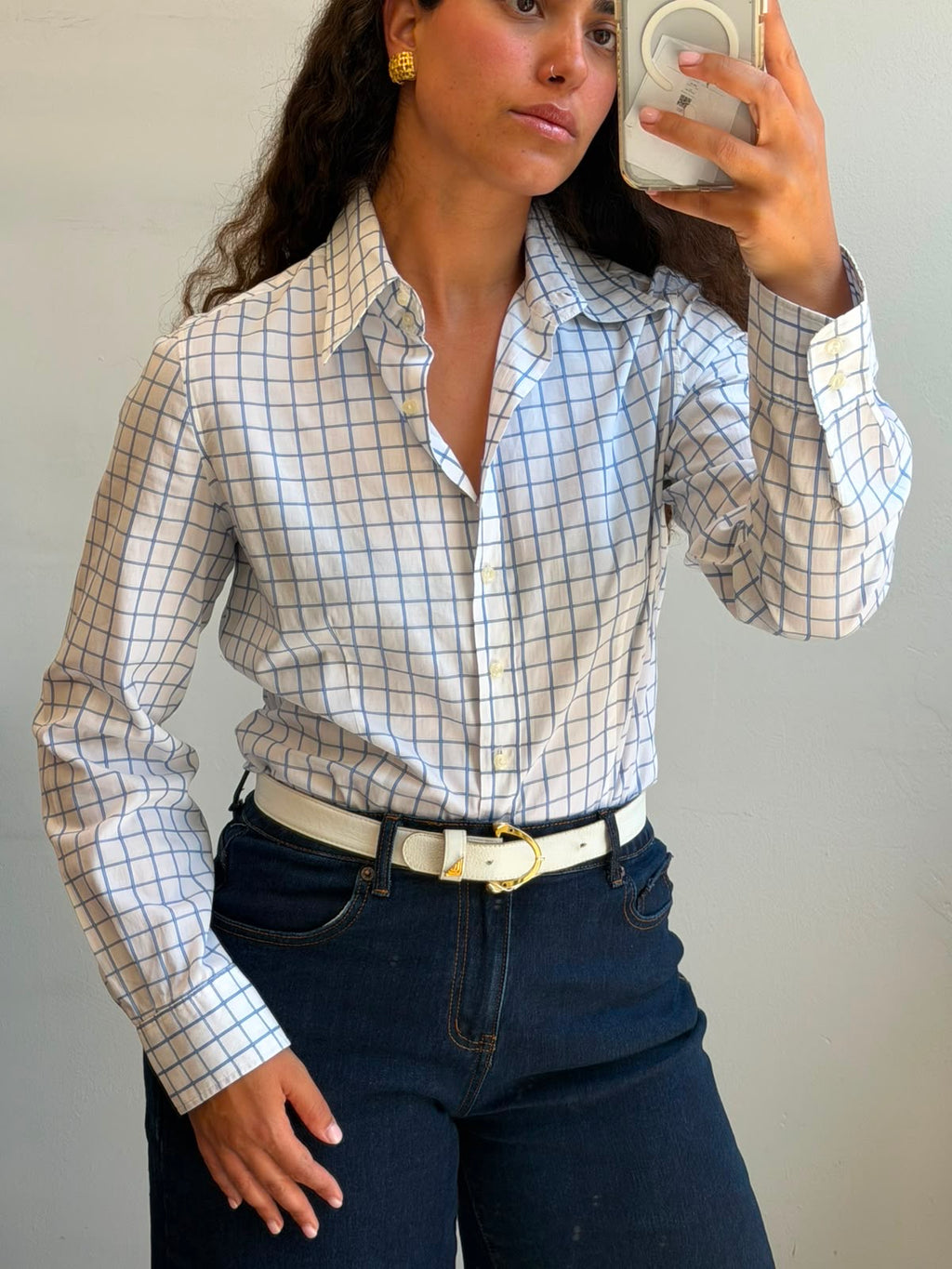 Checkered Botton-up long sleeve shirt M-L