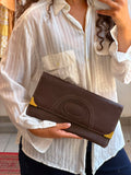 Chocolate Brown Clutch with gold hardware