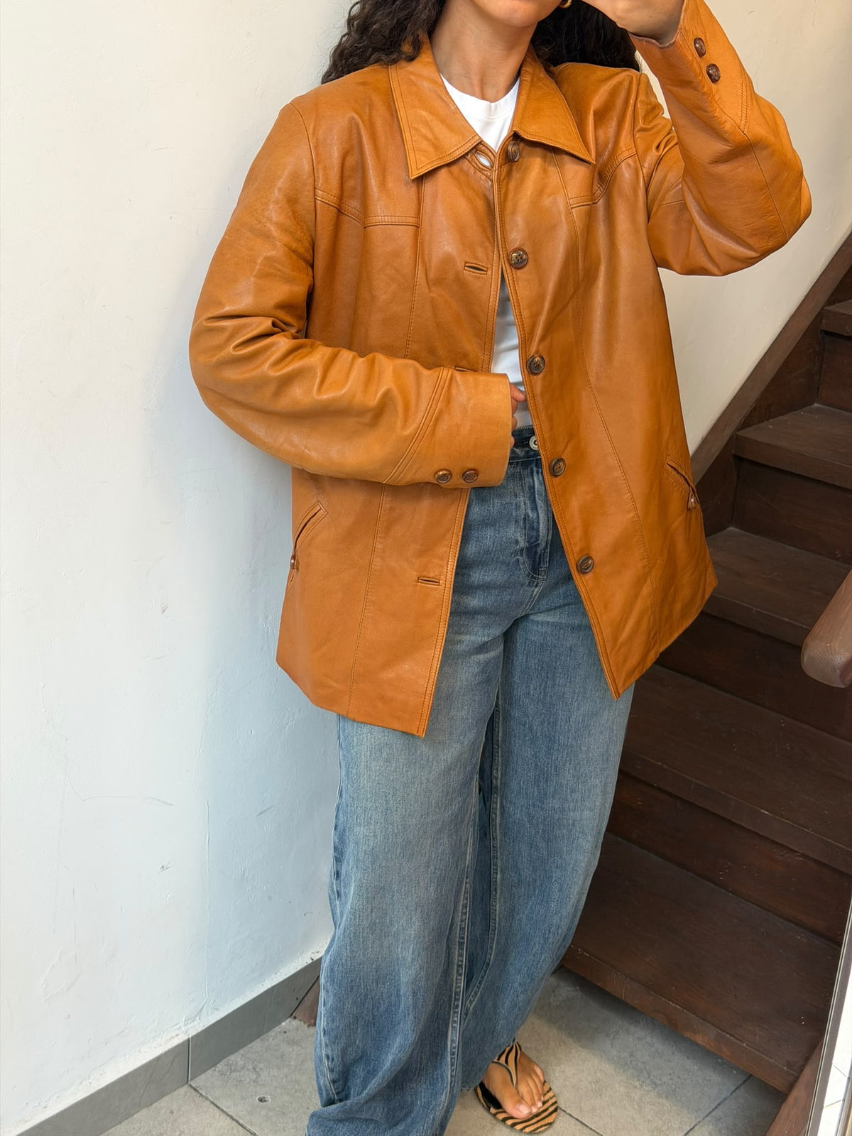Tan Leather Jacket Size L