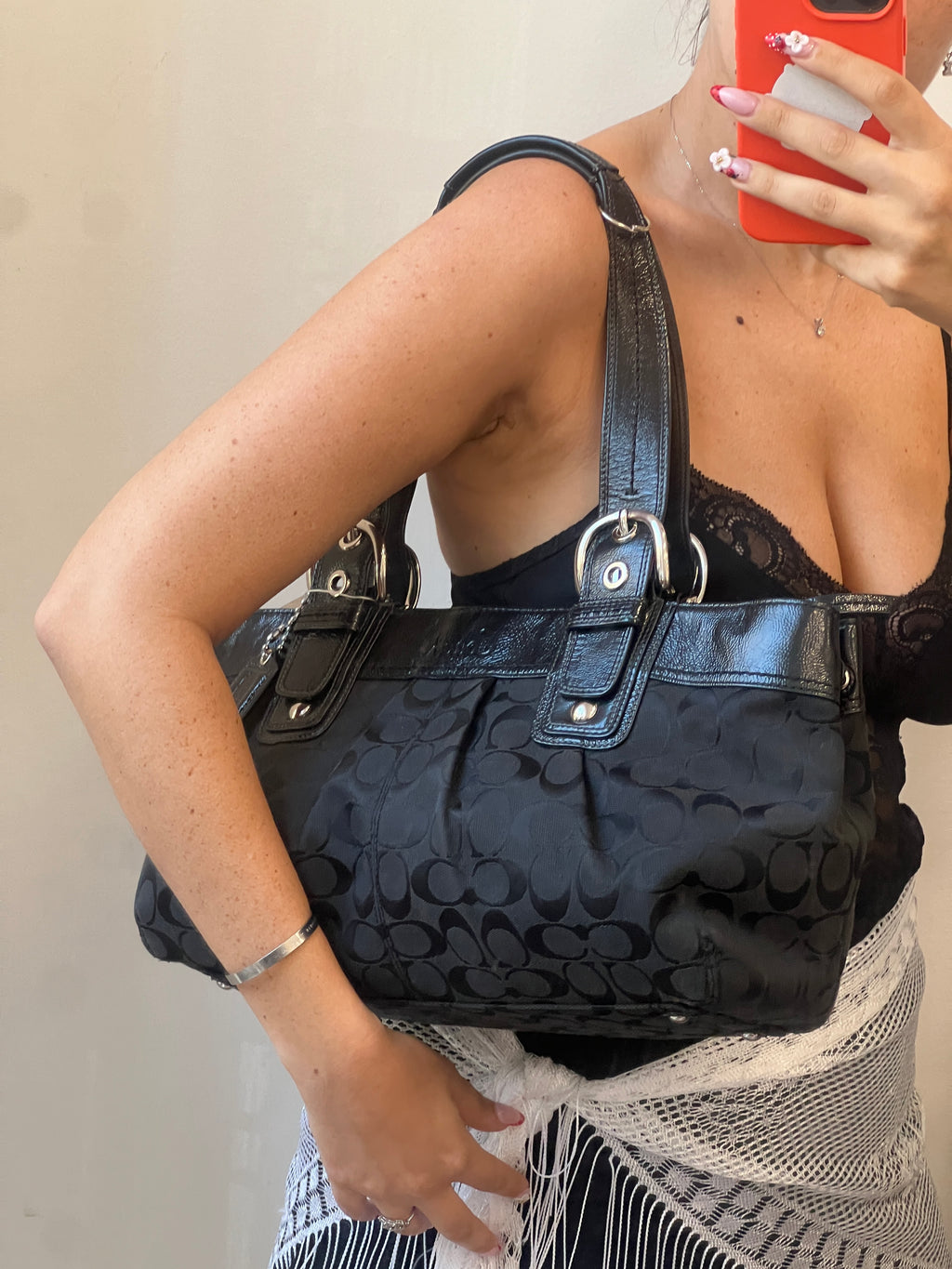 Coach Signature Pleated Shoulder Bag