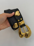 Vintage Black Belt With Chunky Gold Buckle