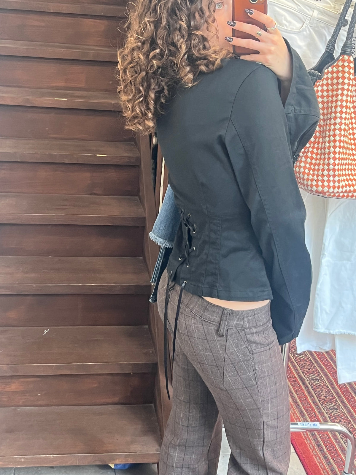 Black Corset Back Blazer Jacket Flare Sleeve Size S