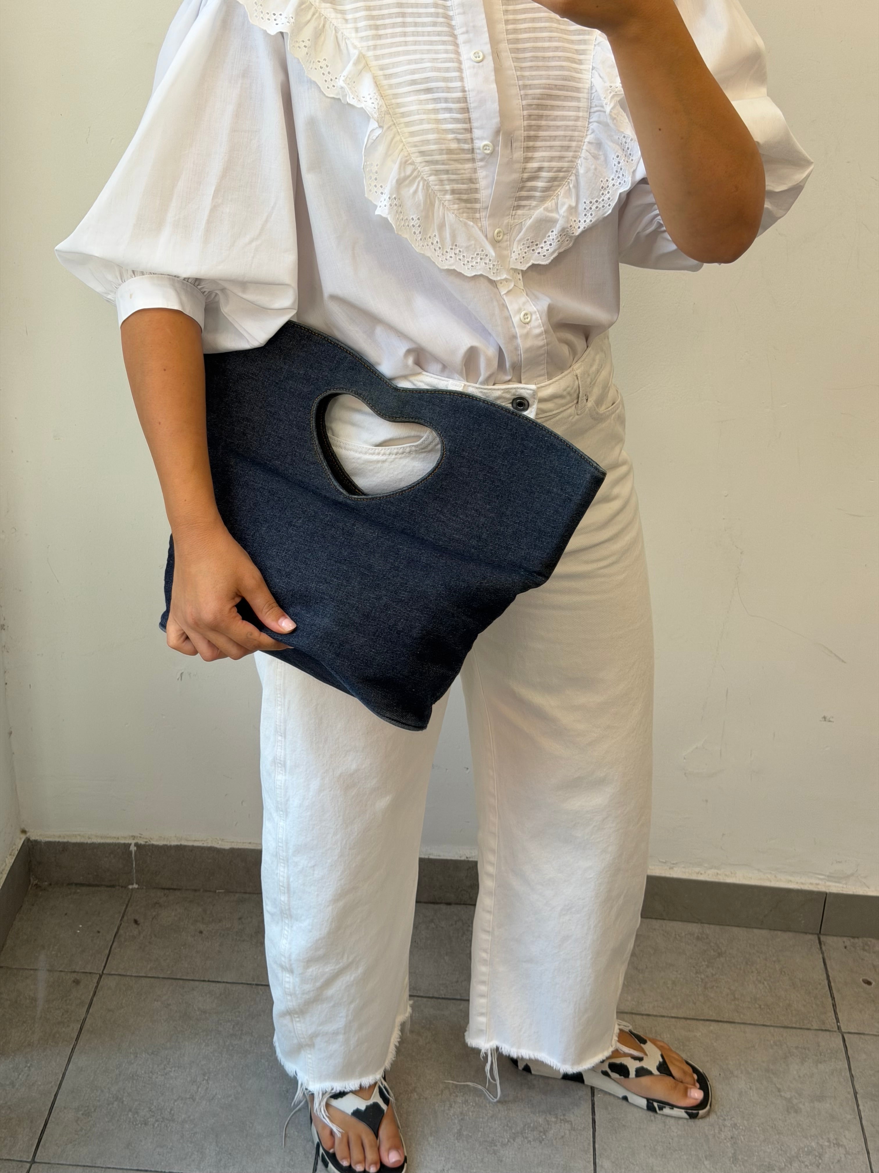 Denim Heart Clutch Bag