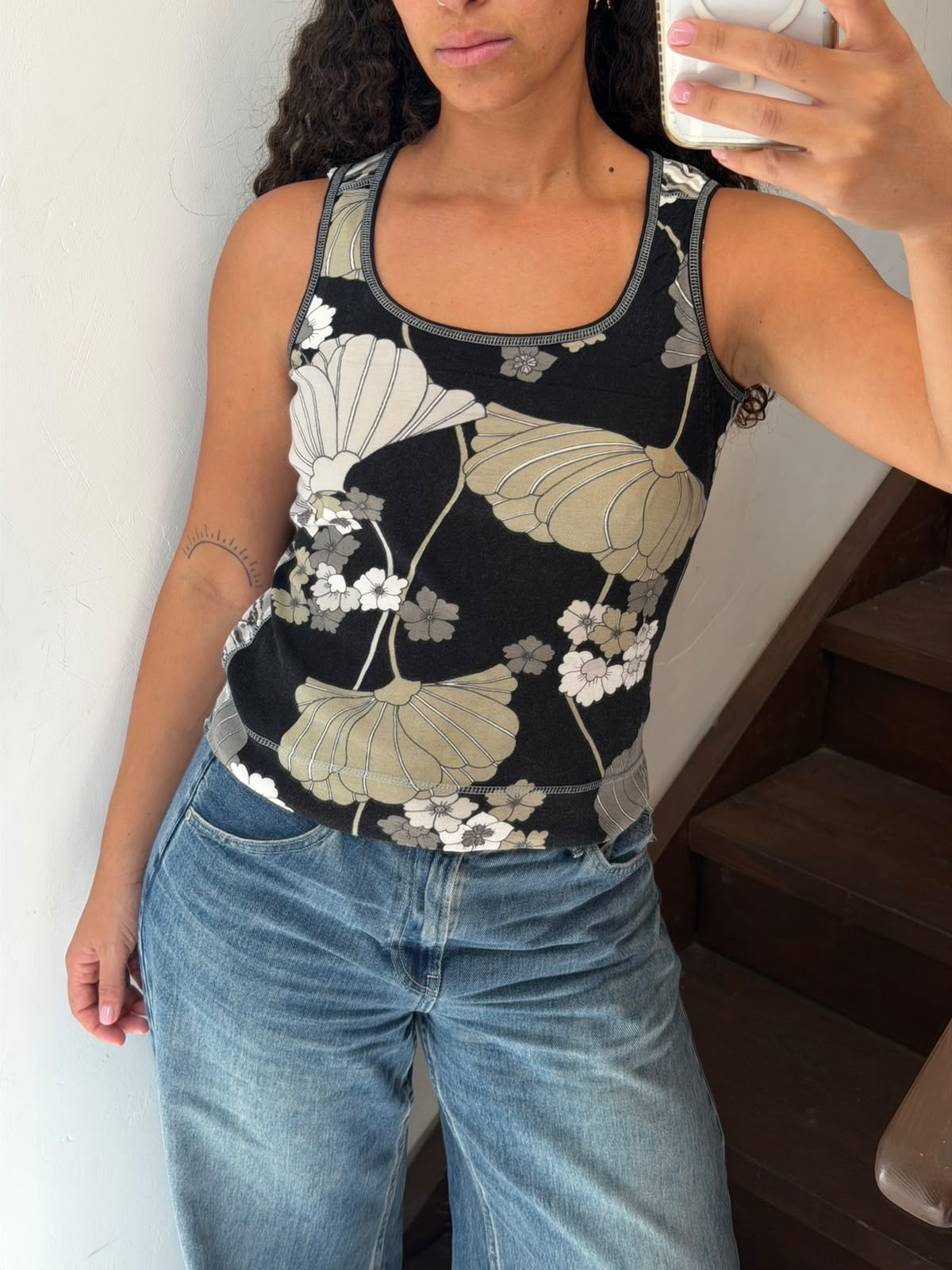 Floral and Abstract Pattern Graphic Tank Top Size S