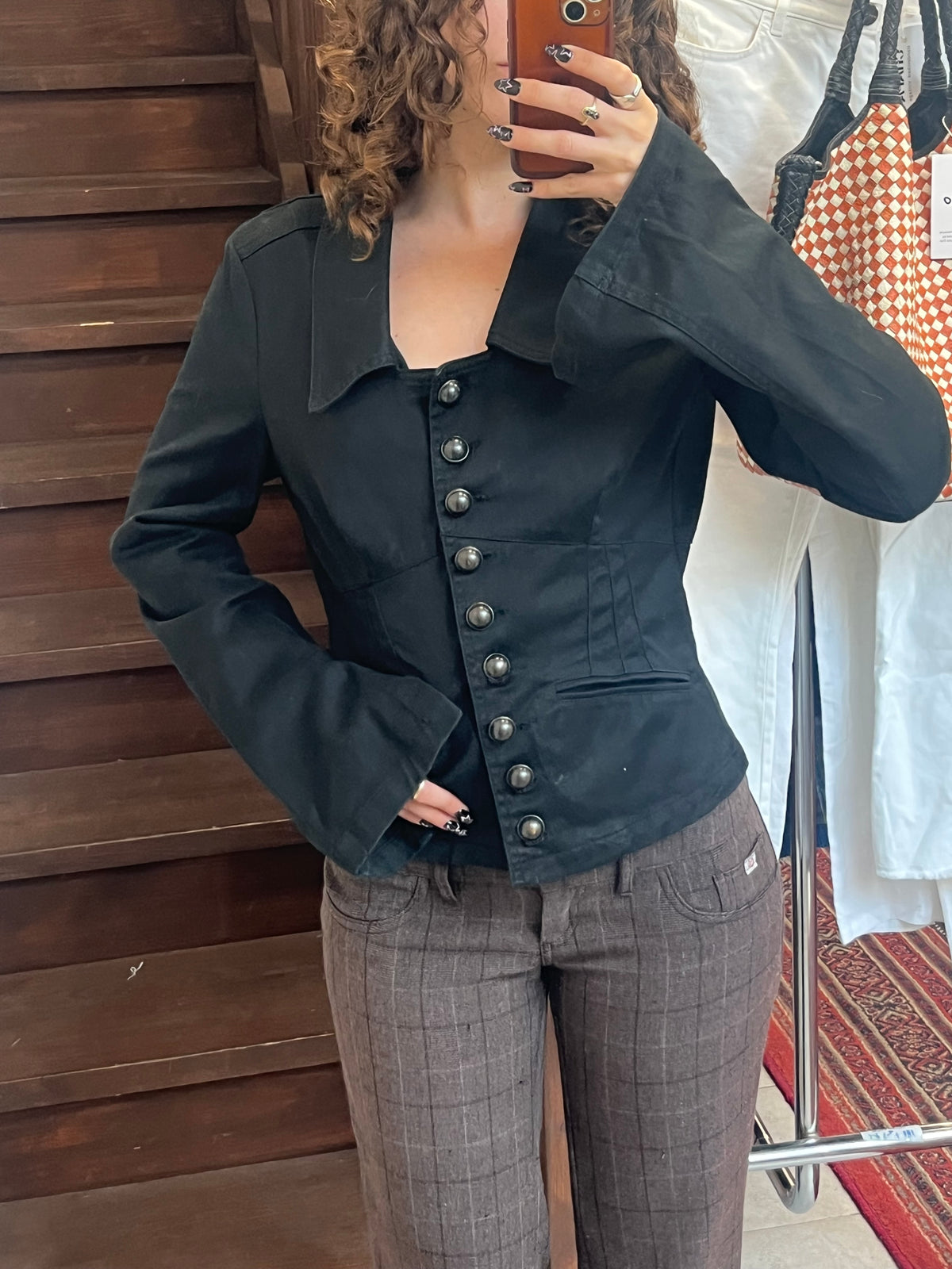 Black Corset Back Blazer Jacket Flare Sleeve Size S