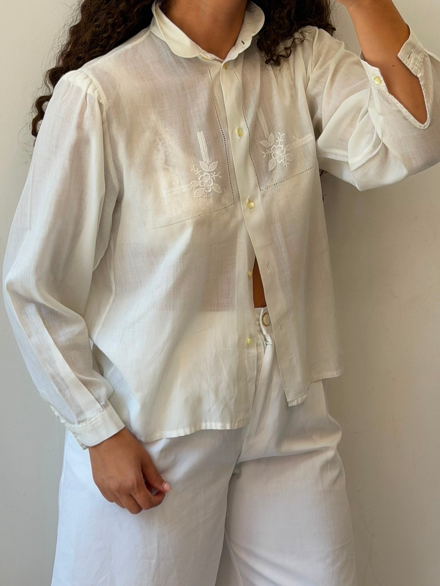 Linen Botton-up shirt in white M