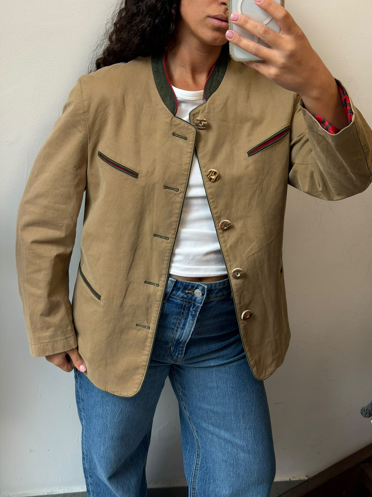 Austrian Trachten Jacket Khaki Beige Blazer Size M