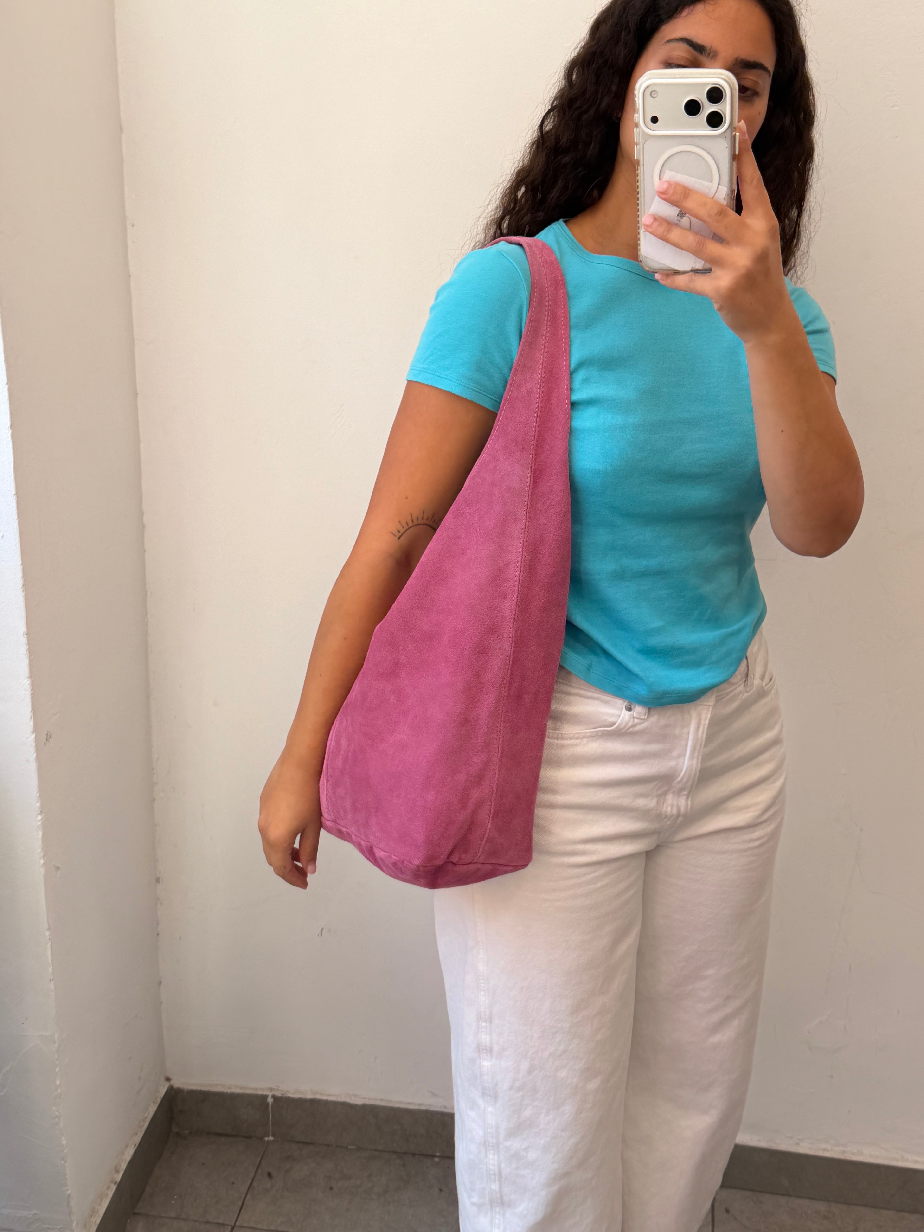 Pink Suede Tote Bag