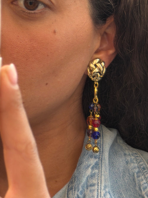 Gold Colored Earrings with colorful beads
