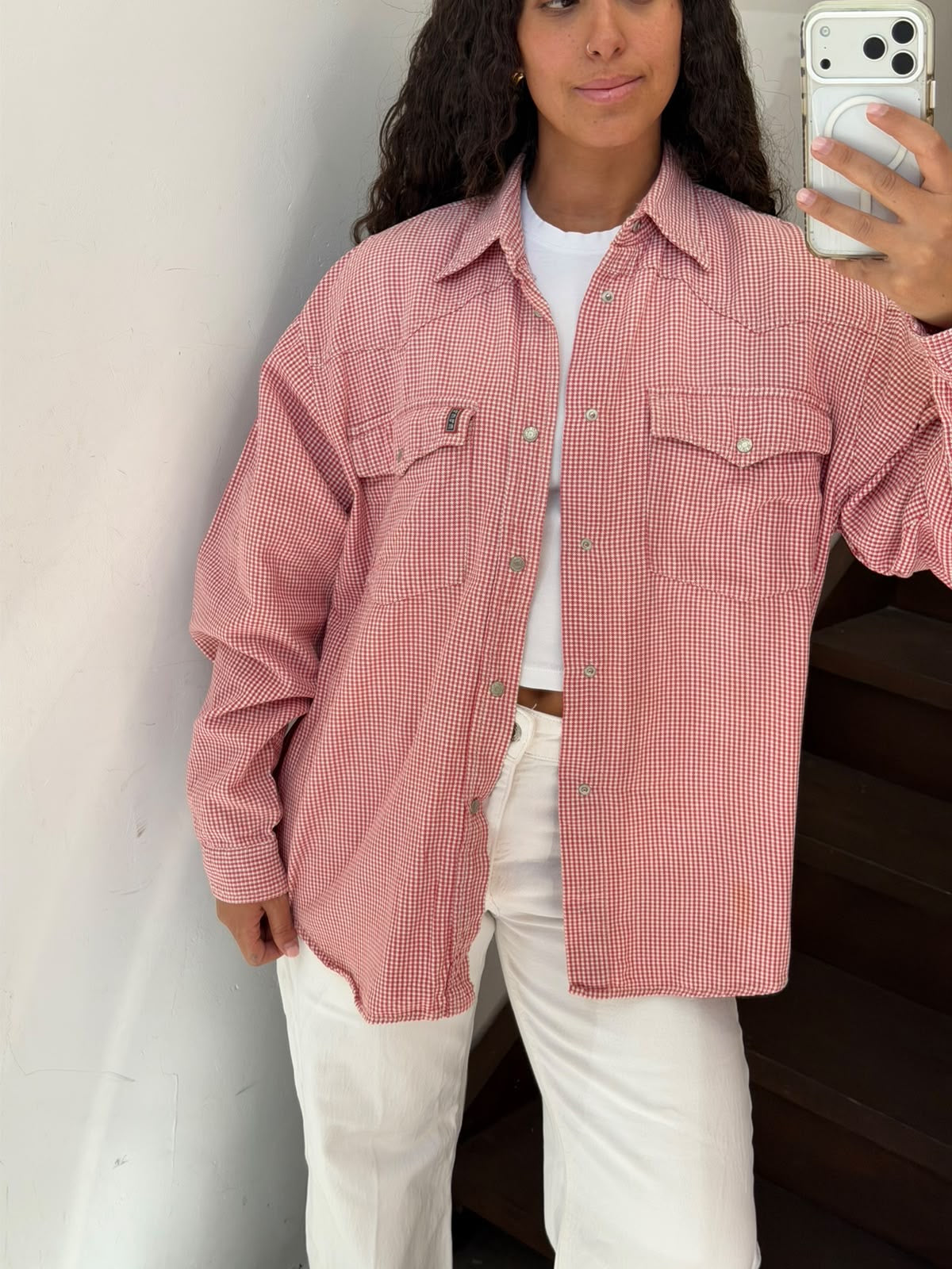 Oversized Red Gingham Western Shirt Size XL