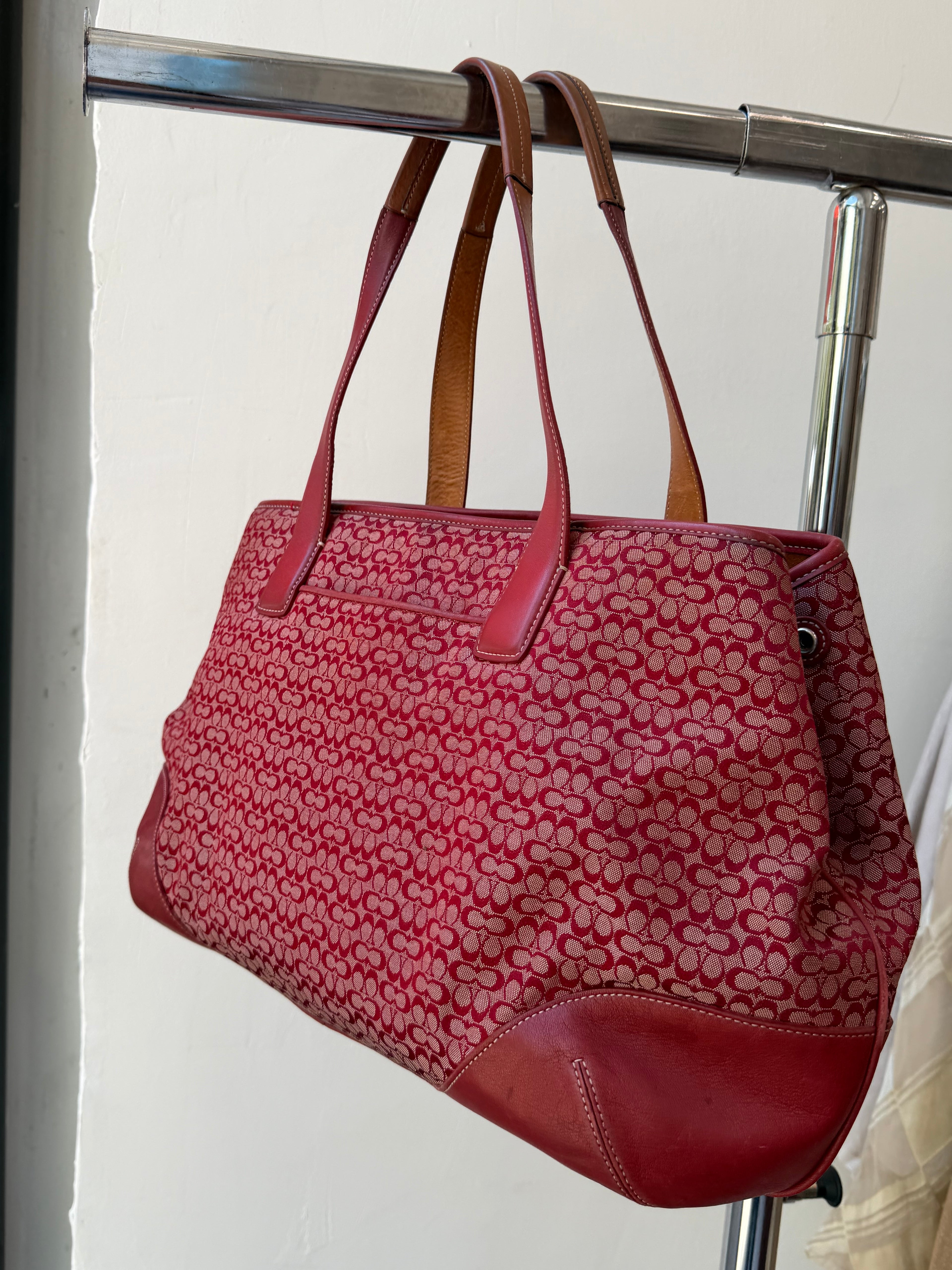 Coach Mini Signature C Tote Bag in Cherry-Red