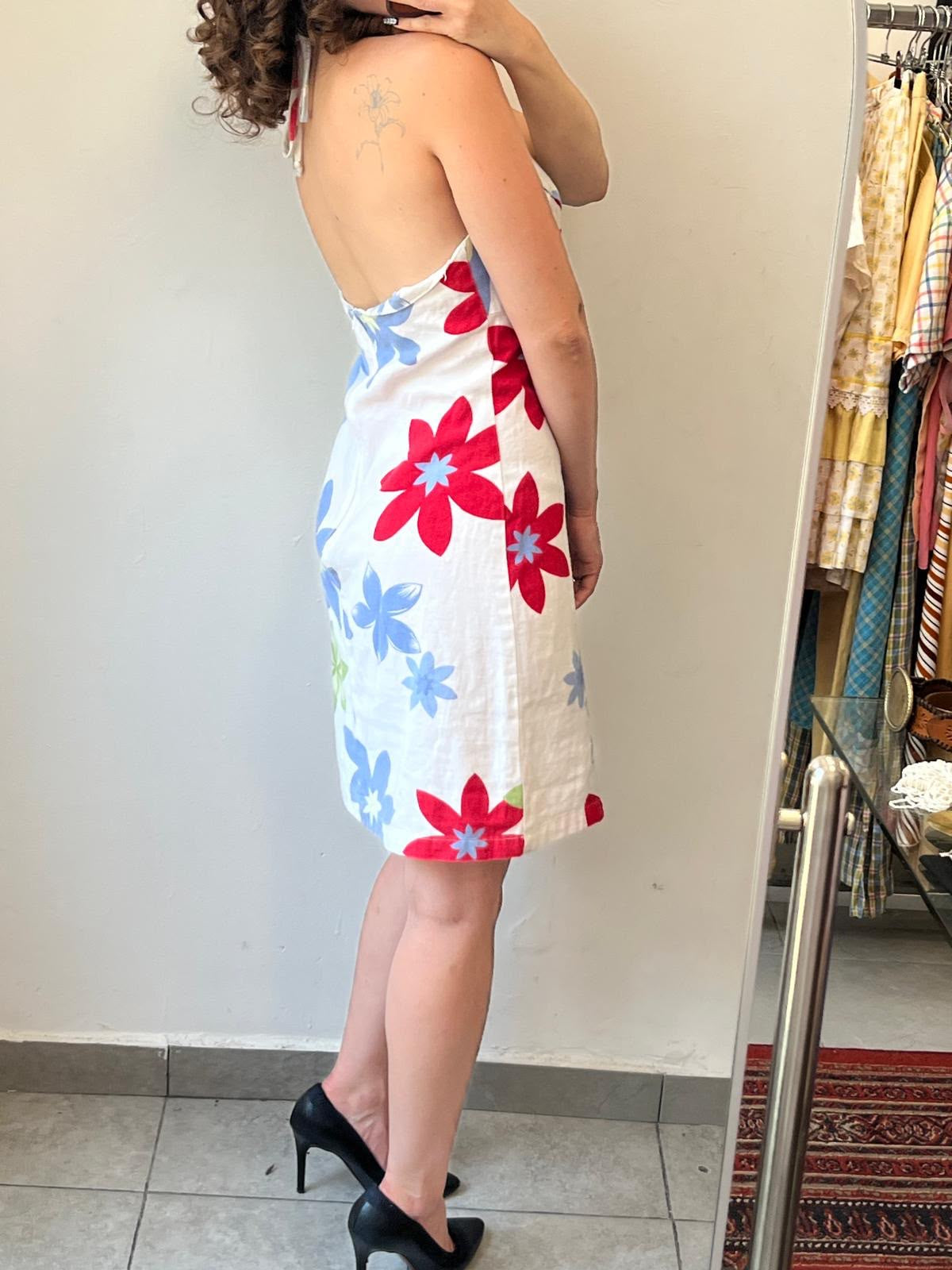 White Collar Flowery Dress S-M