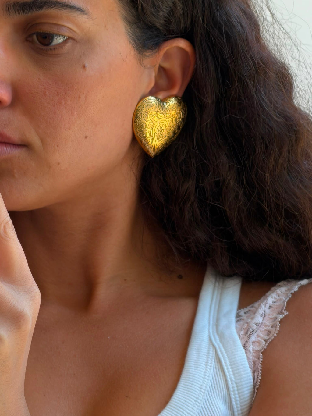 Chunky Large Gold Colored Heart Earrings