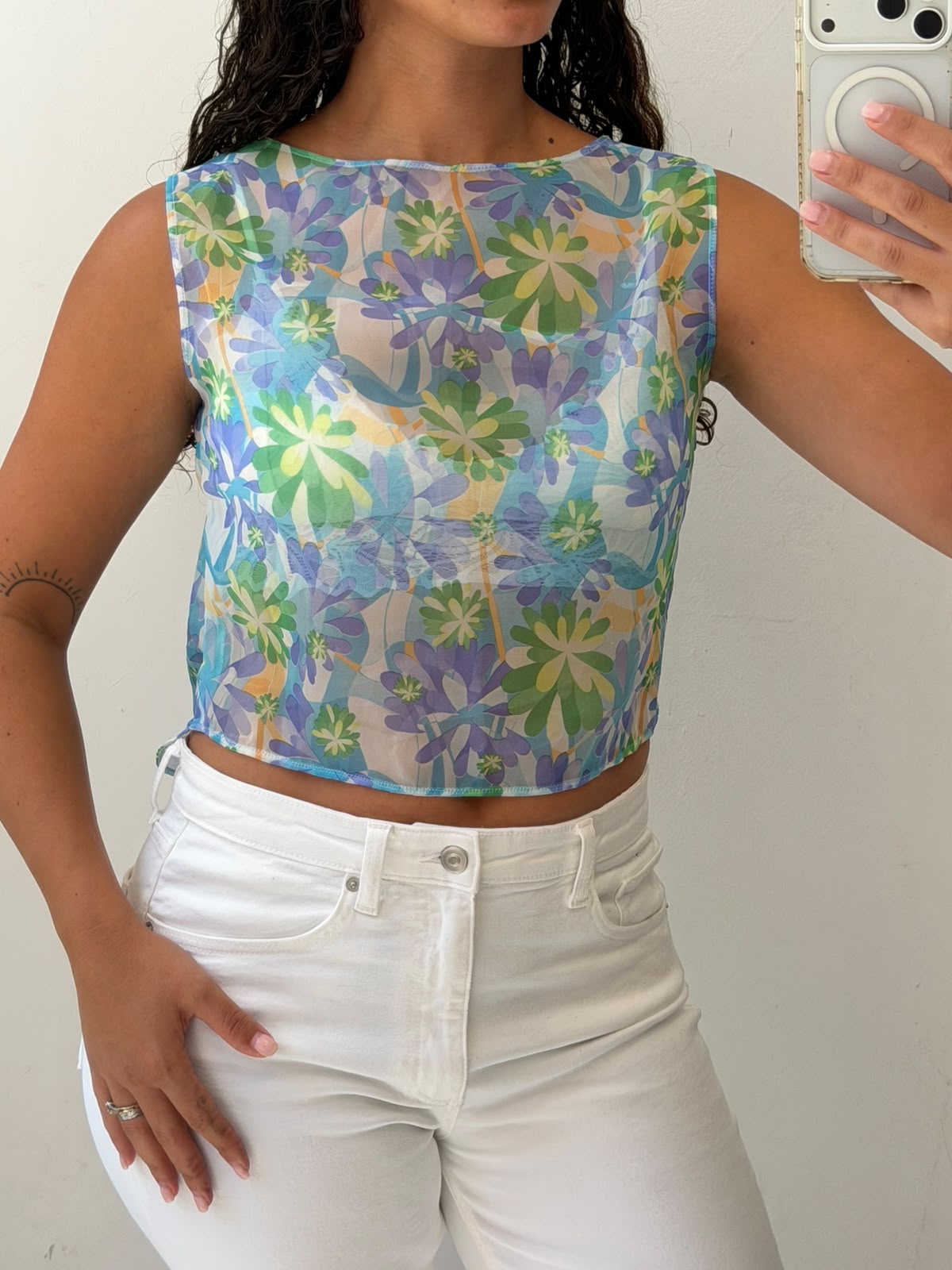Floral see through tank top size M