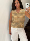 Beige And Brown Striped Button Up Silk Vest Size L