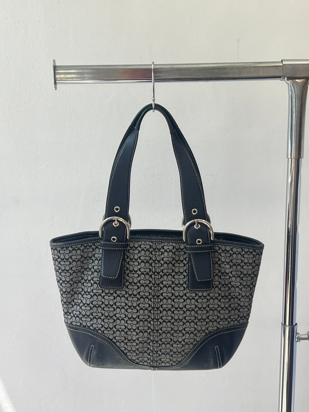 Coach Canvas Mini C Tote in Black-Grey Monogram