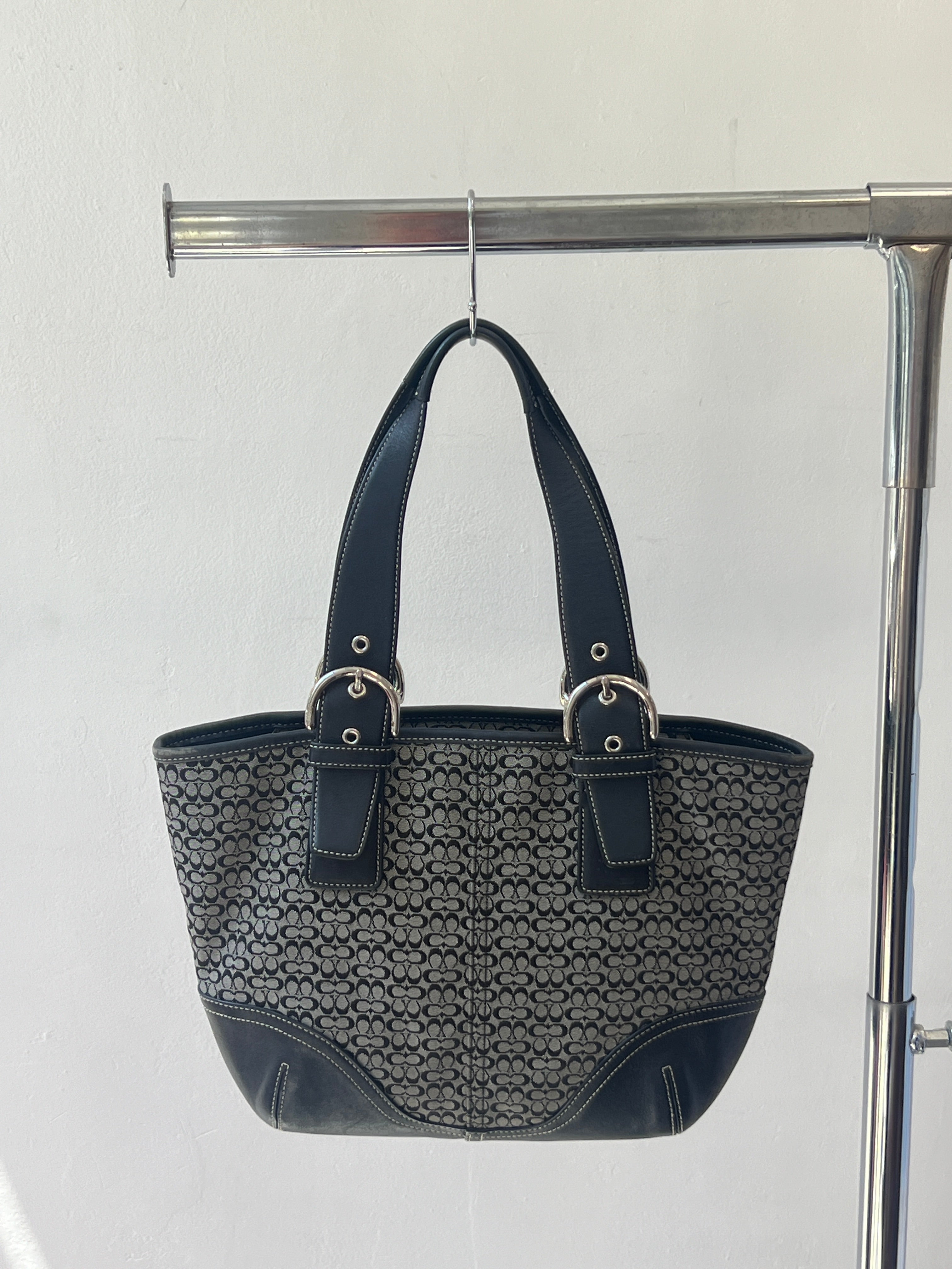 Coach Canvas Mini C Tote in Black-Grey Monogram